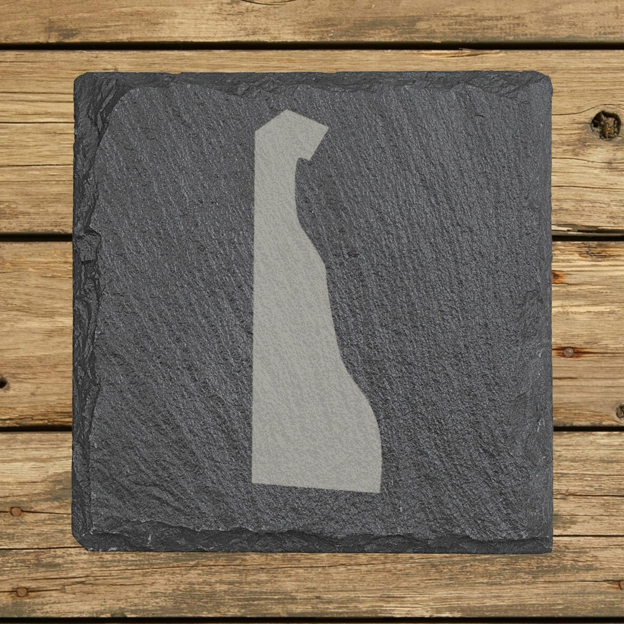 Delaware square slate coaster with the full state shape engraved