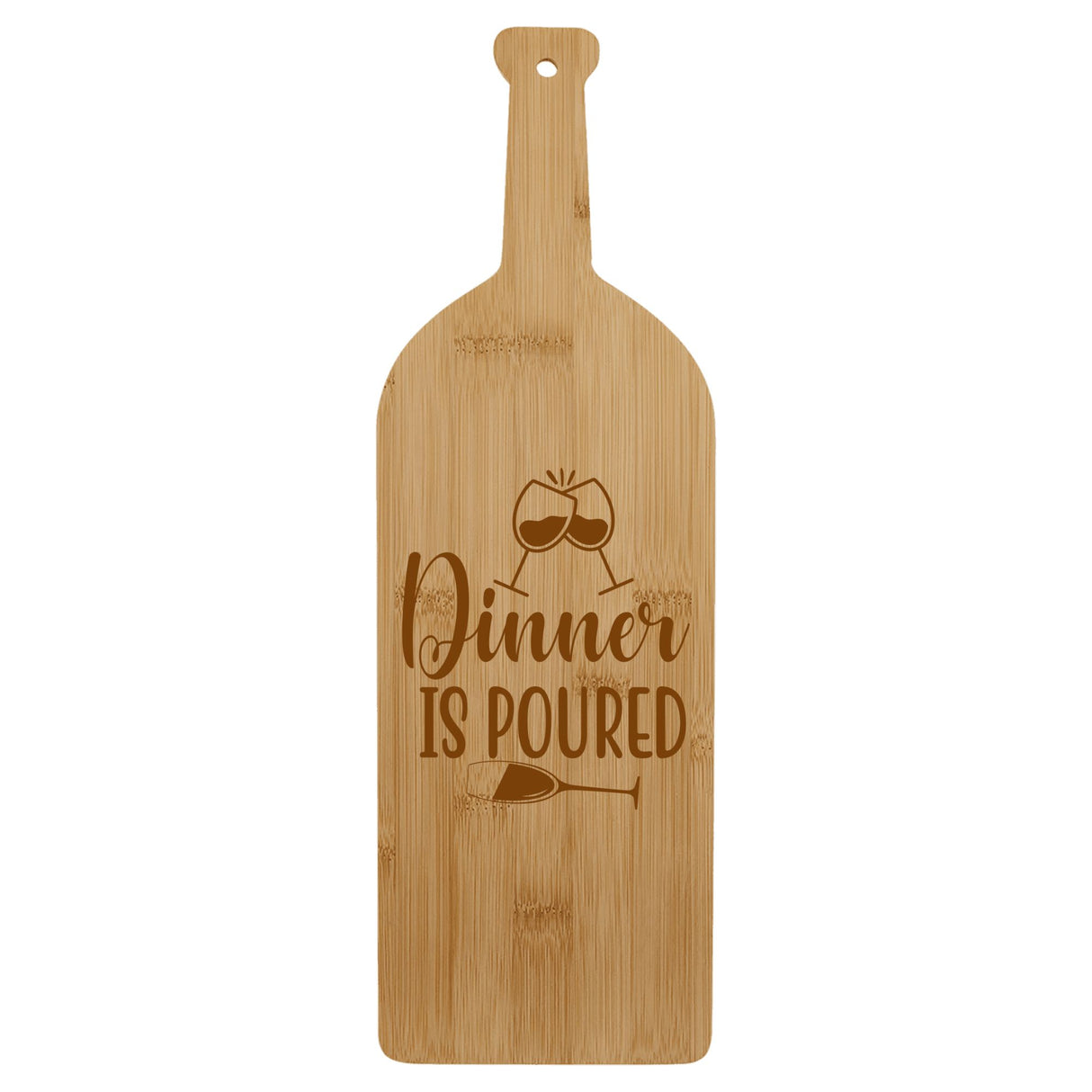 Bamboo Wine Bottle-Shaped Cutting Board – "Dinner is Poured" Design