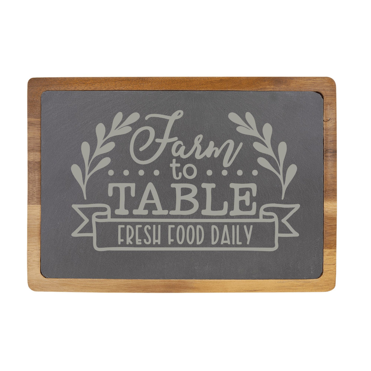 Farm to Table Engraved Acacia Wood & Slate Cutting Board