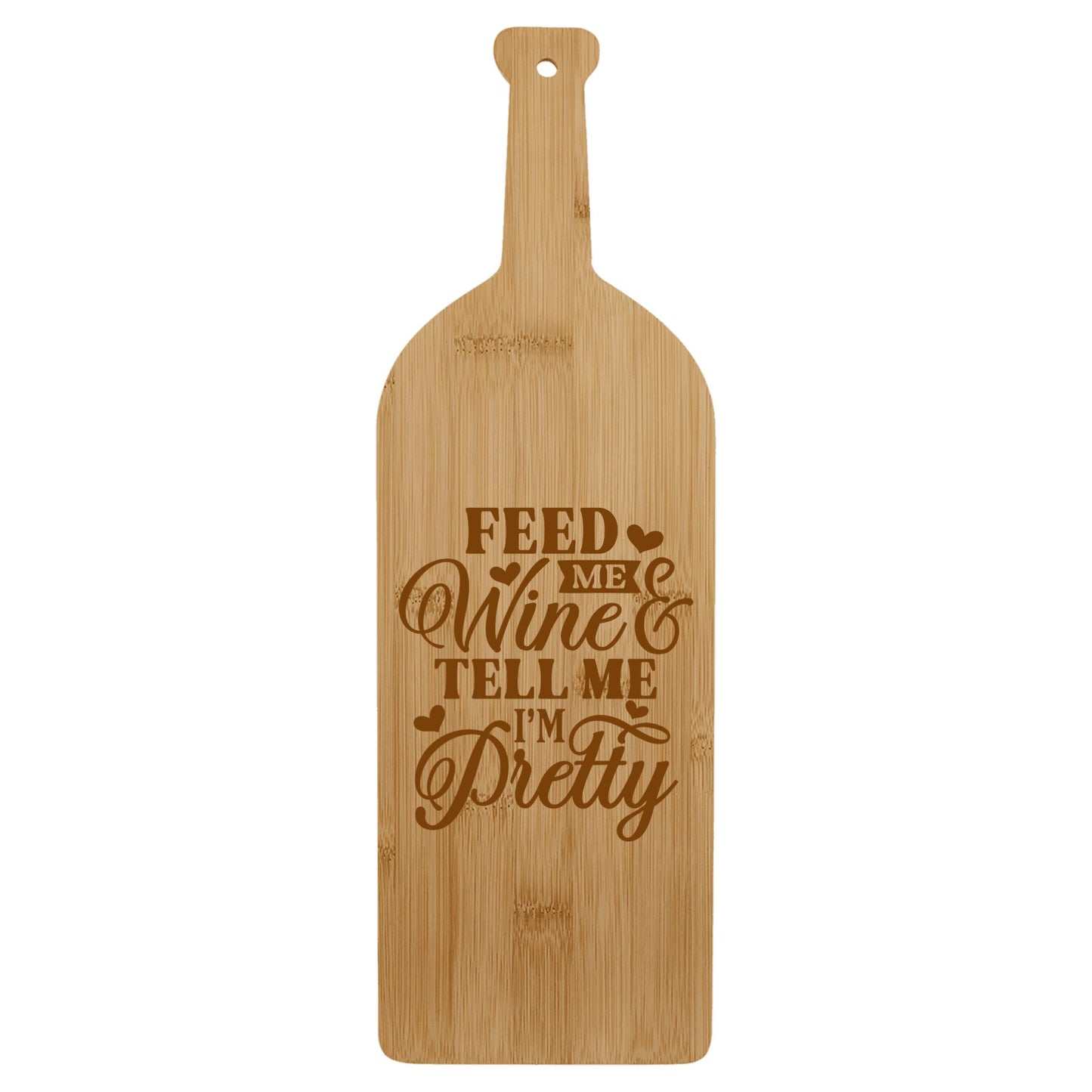 Bamboo Wine Bottle-Shaped Cutting Board – "Feed Me Wine, Tell Me I'm Pretty" Design