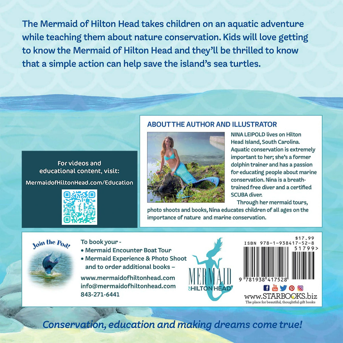 Original back cover of the first edition of The Mermaid of Hilton Head with the story summary and author bio