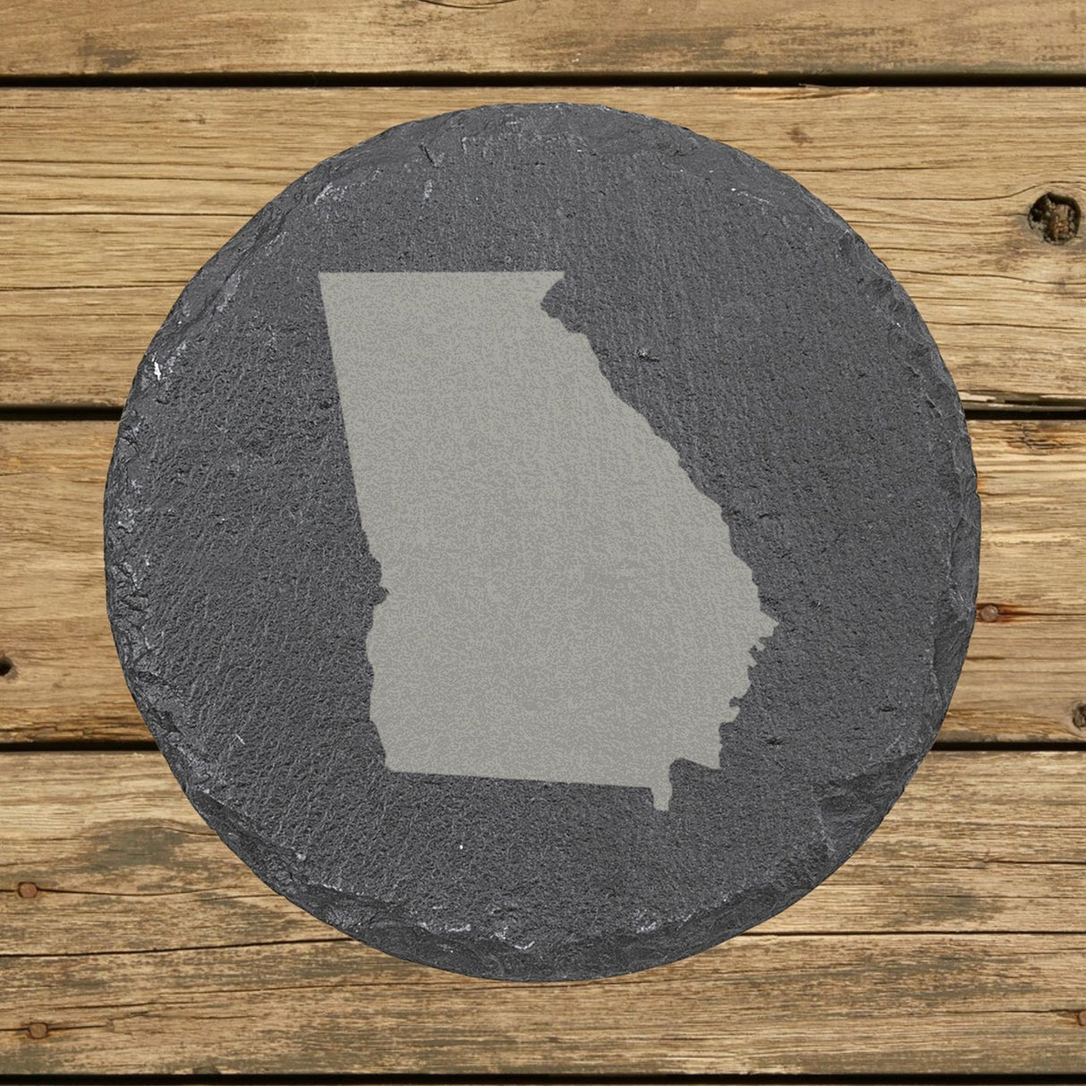 Georgia round slate coaster with the full state shape engraved