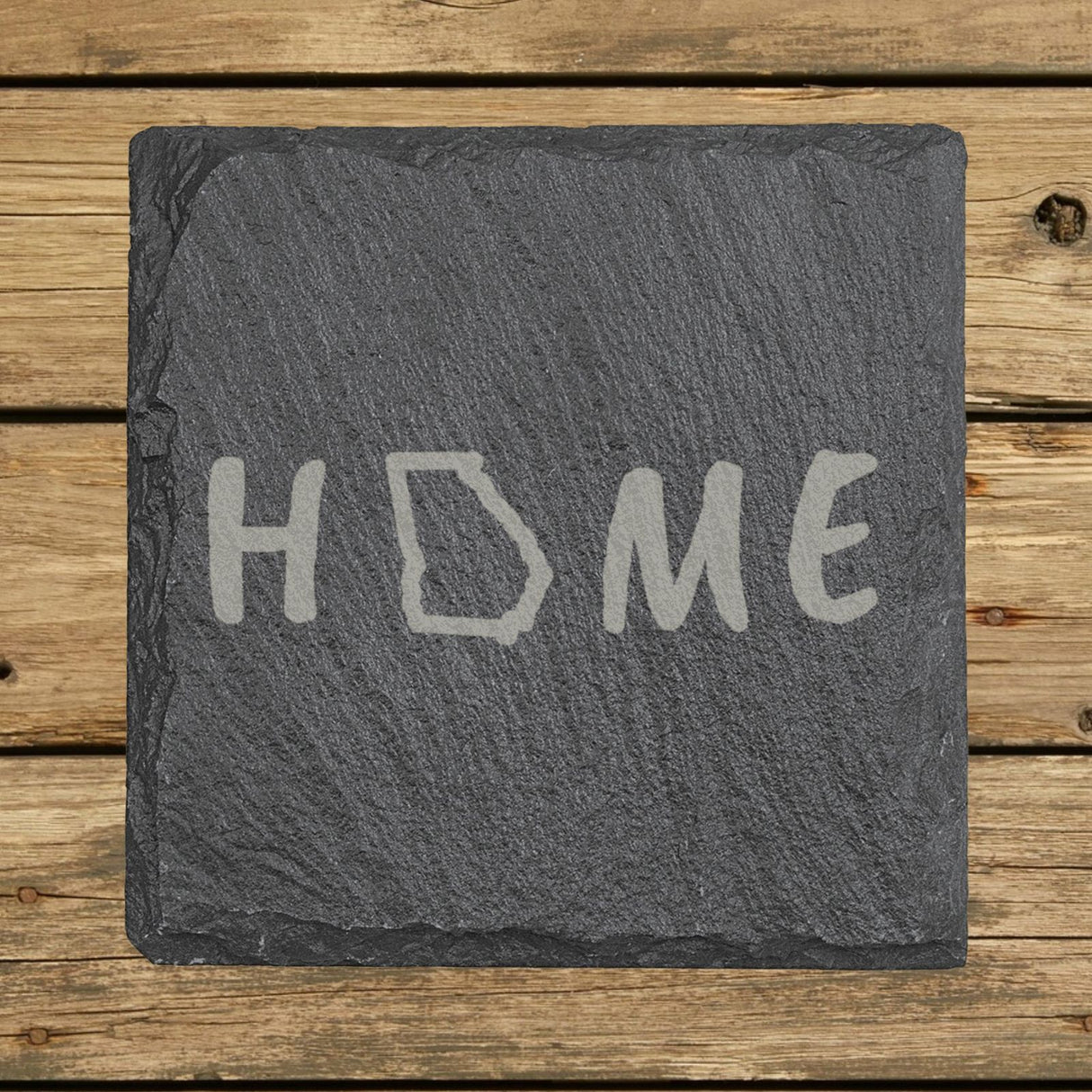 Georgia square slate coaster engraved with HOME using the state outline as the letter O