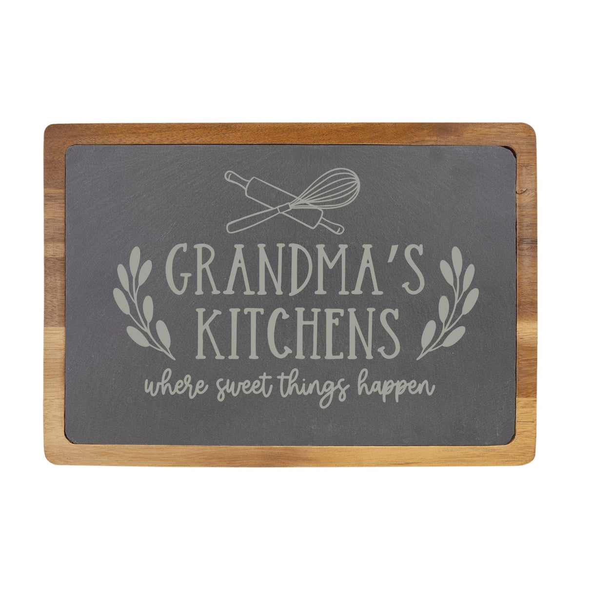Grandma's Kitchens Where Great Things Happen Engraved Acacia Wood & Slate Cutting Board