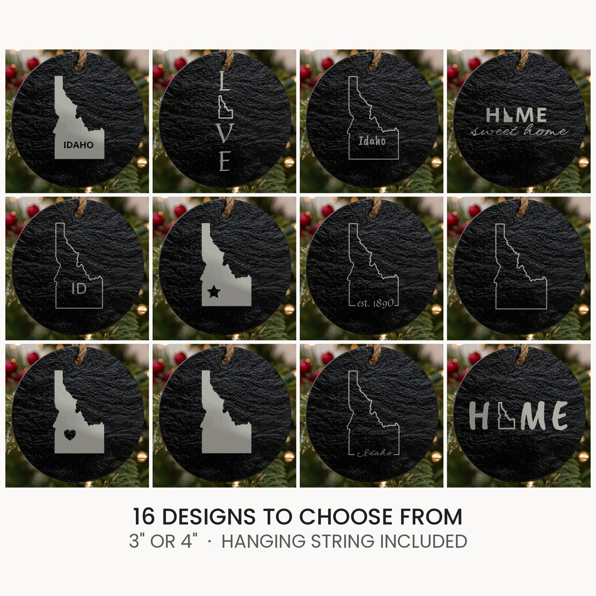 Idaho slate Christmas ornament, laser engraved natural stone