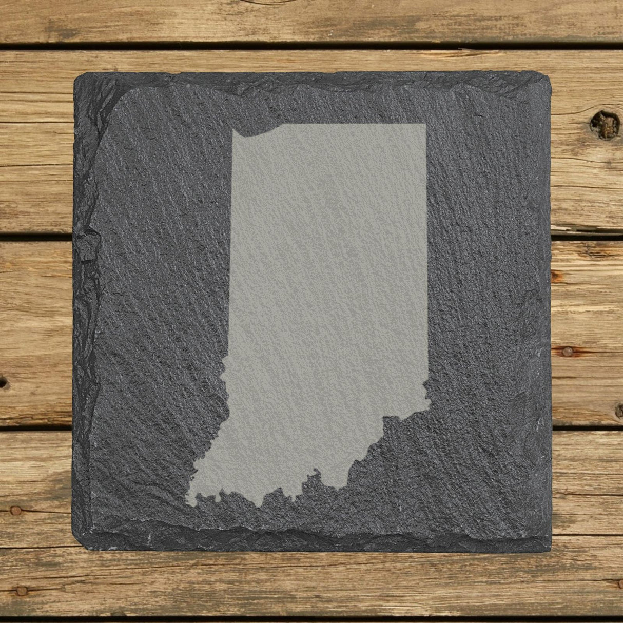 Indiana square slate coaster with the full state shape engraved