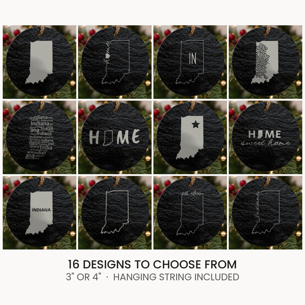 Indiana slate Christmas ornament, laser engraved natural stone