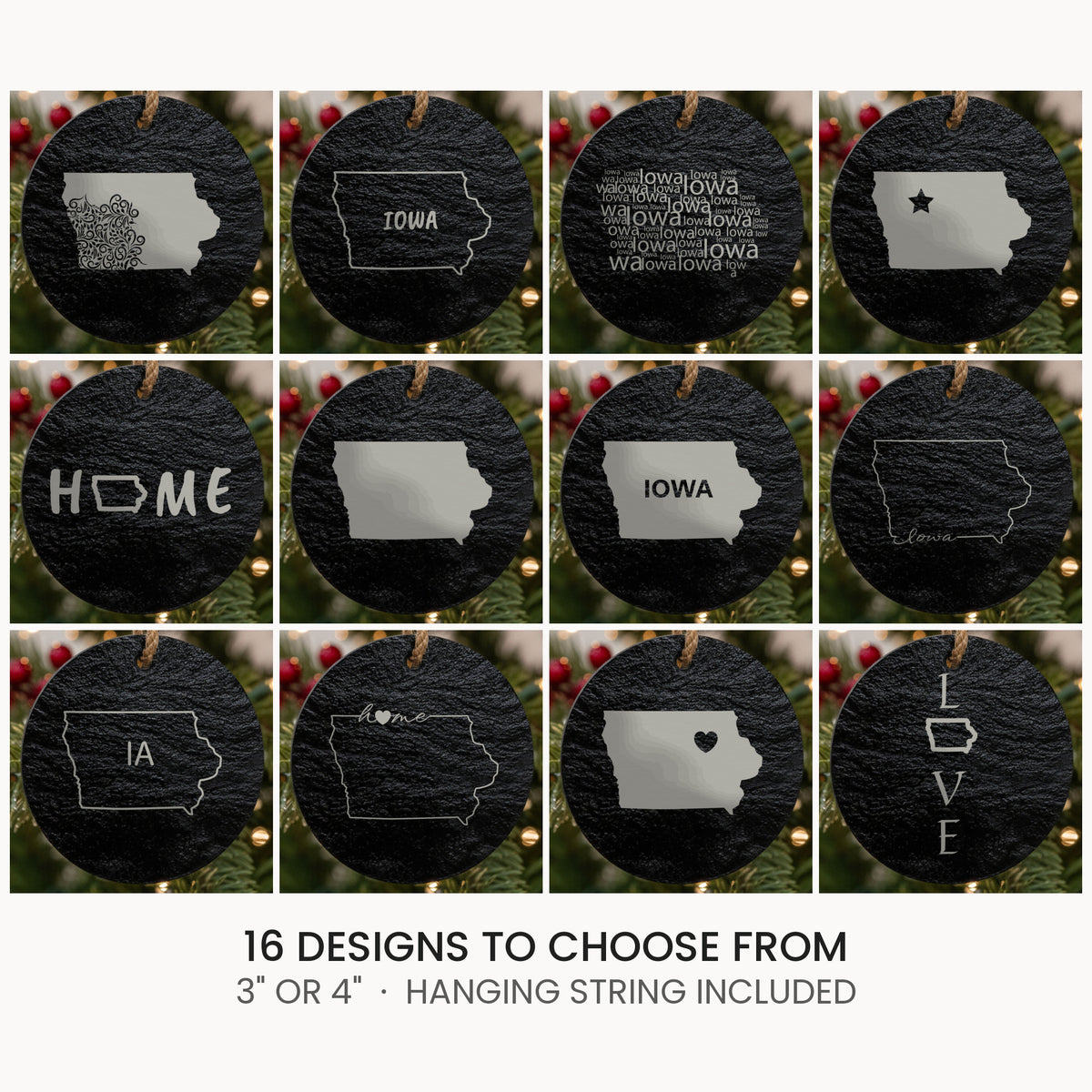 Iowa slate Christmas ornament, laser engraved natural stone