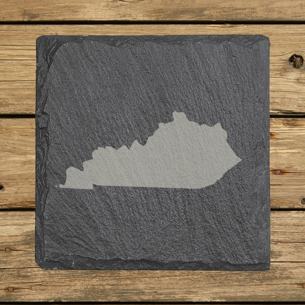 Kentucky square slate coaster with the full state shape engraved