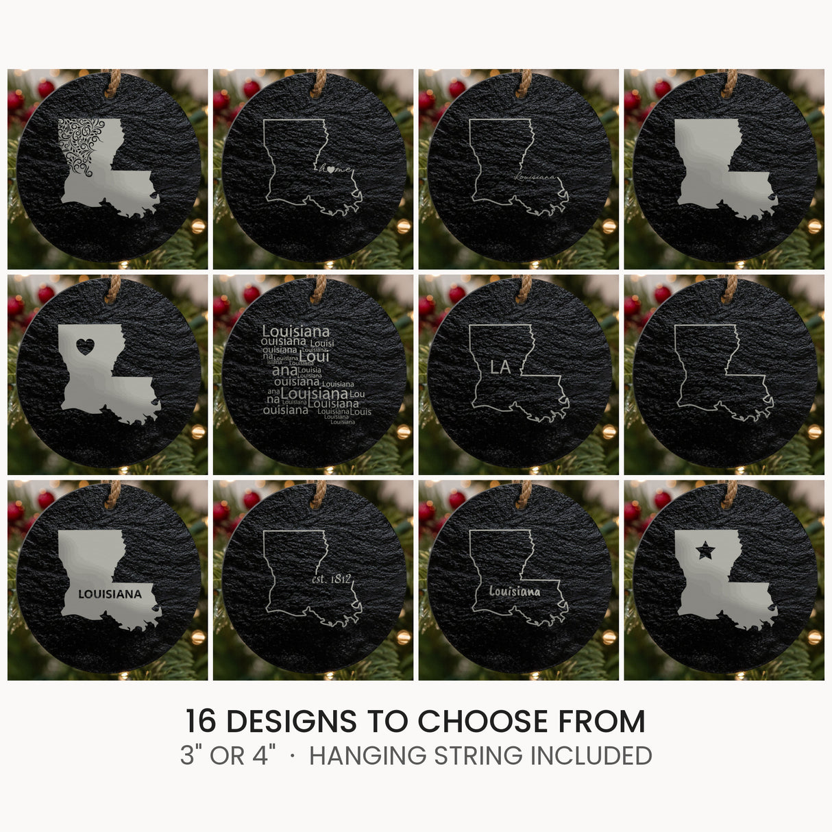 Louisiana slate Christmas ornament, laser engraved natural stone