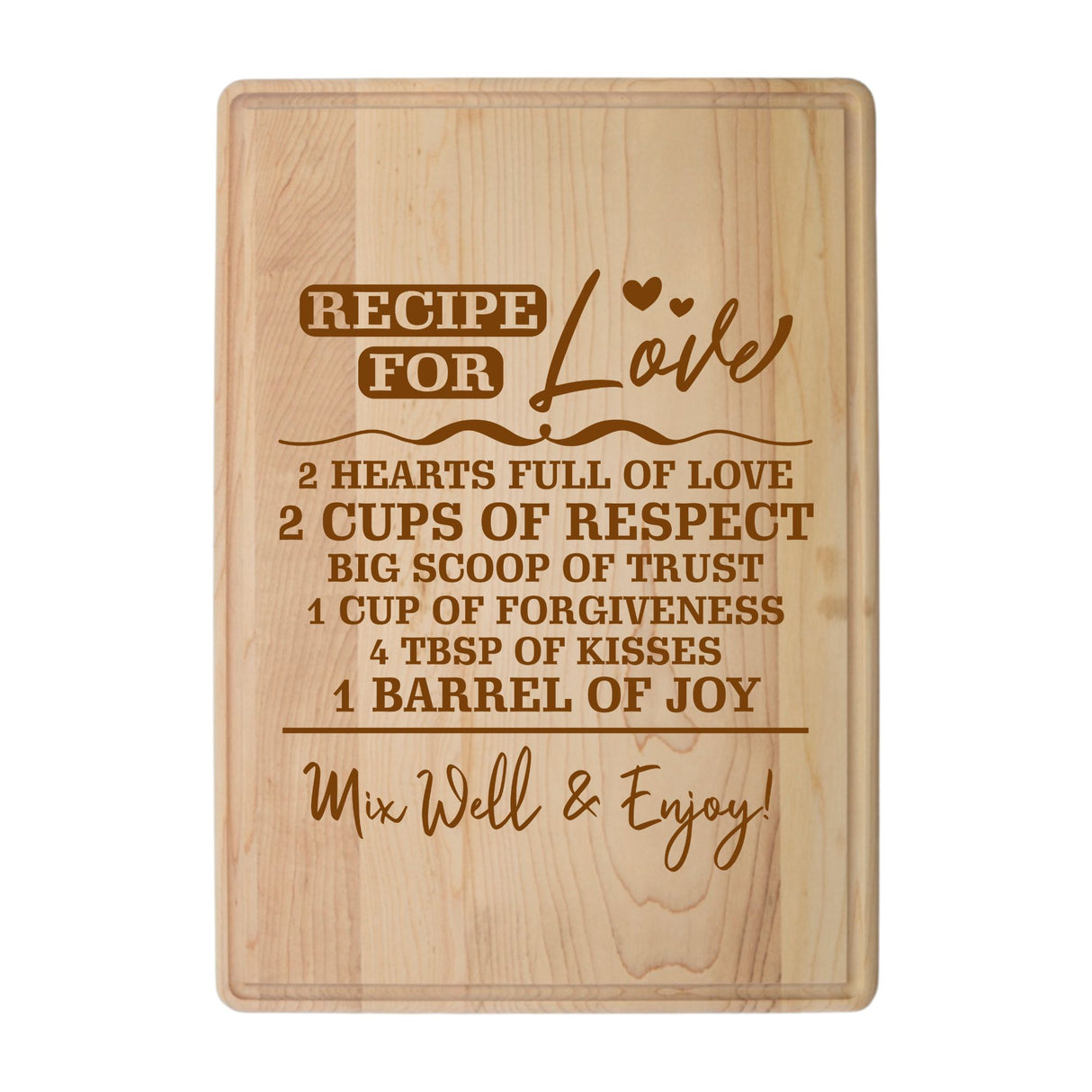 Laser Engraved Maple Cutting Board – "Recipe for Love" Design