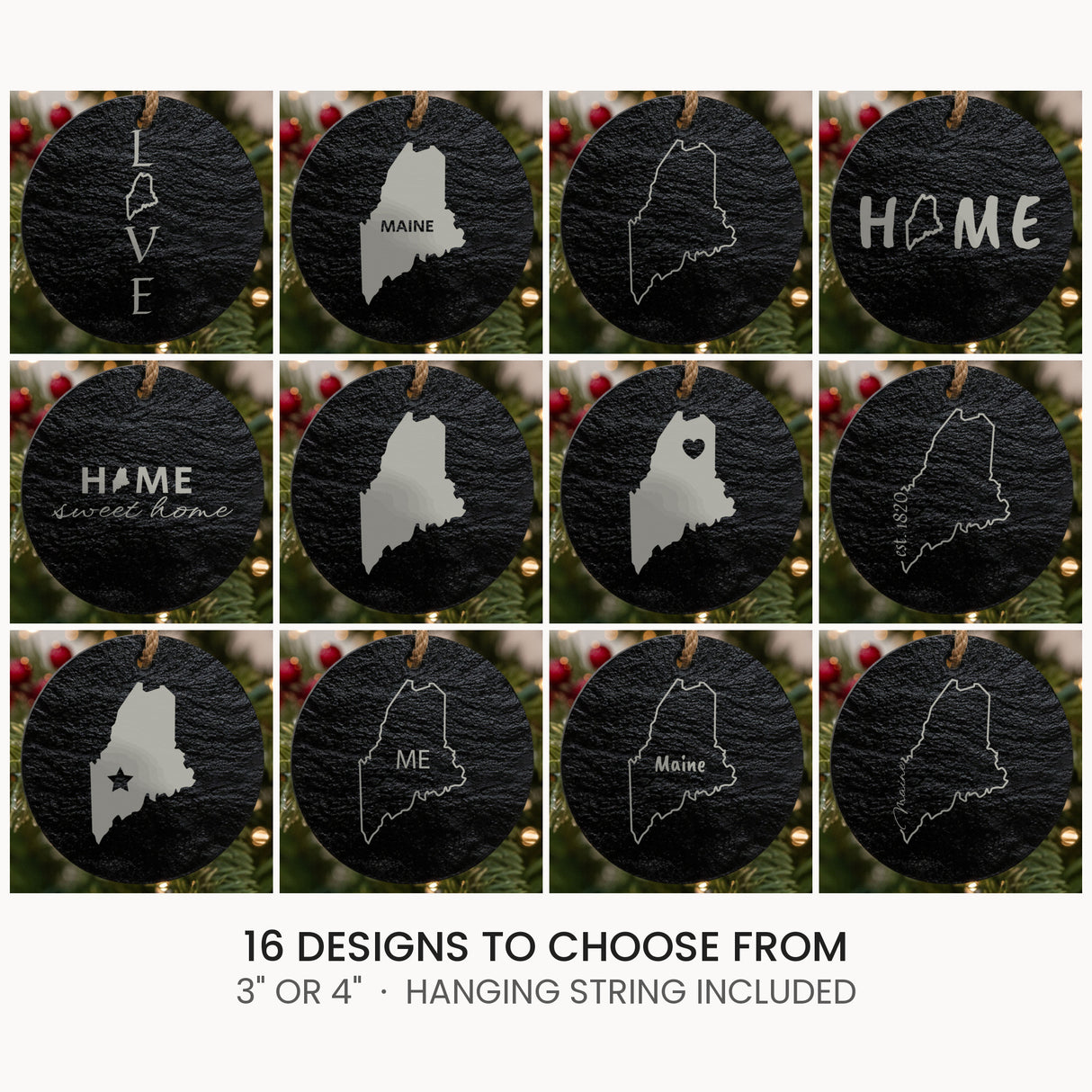 Maine slate Christmas ornament, laser engraved natural stone