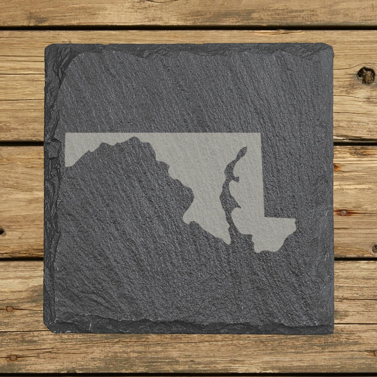 Maryland square slate coaster with the full state shape engraved