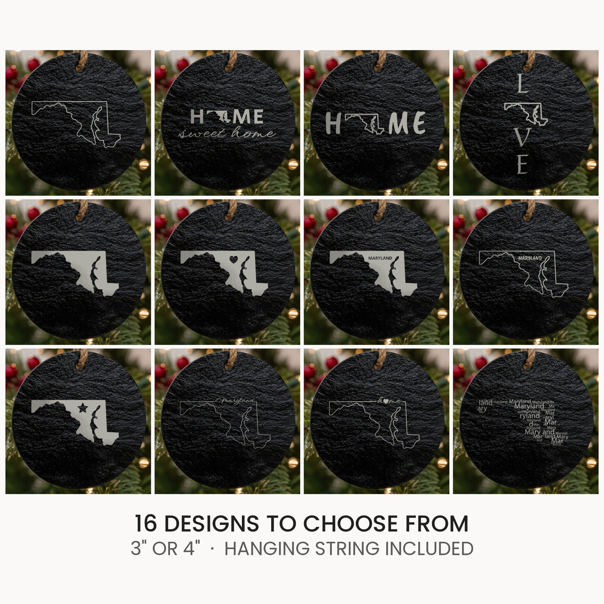 Maryland slate Christmas ornament, laser engraved natural stone