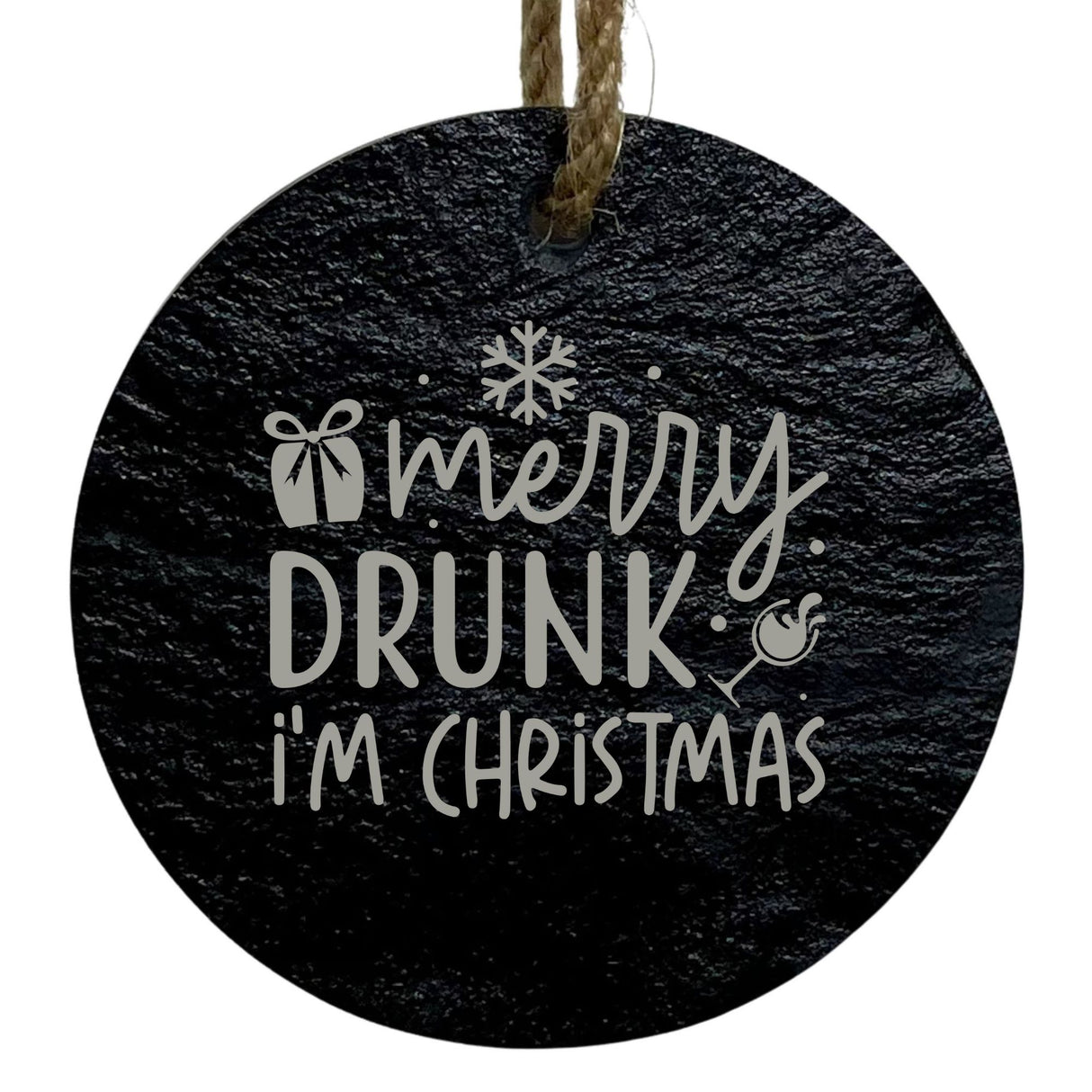 Merry Drunk I'm Christmas 3-Inch Round Ornament – Laser Etched High-Quality Slate