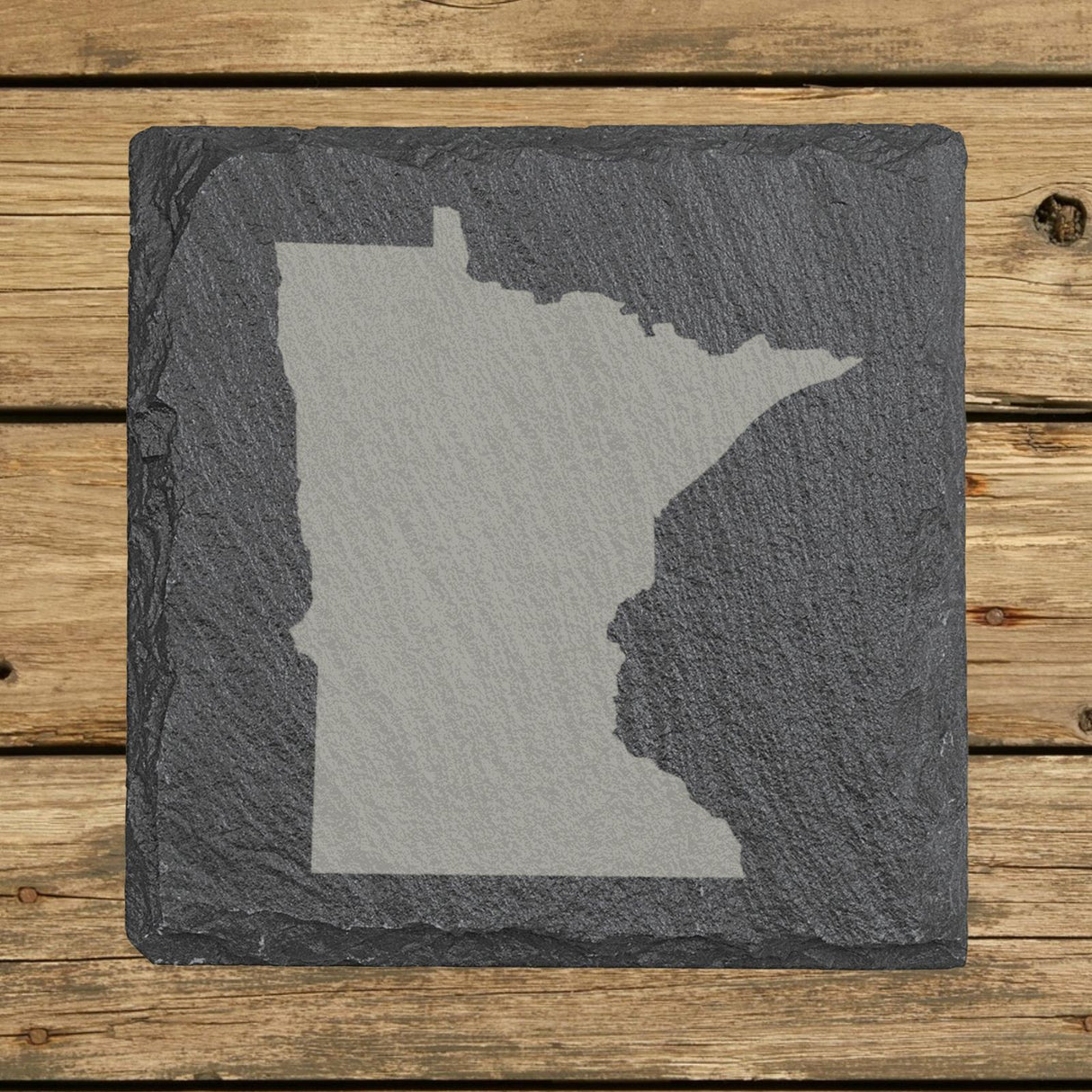 Minnesota square slate coaster with the full state shape engraved
