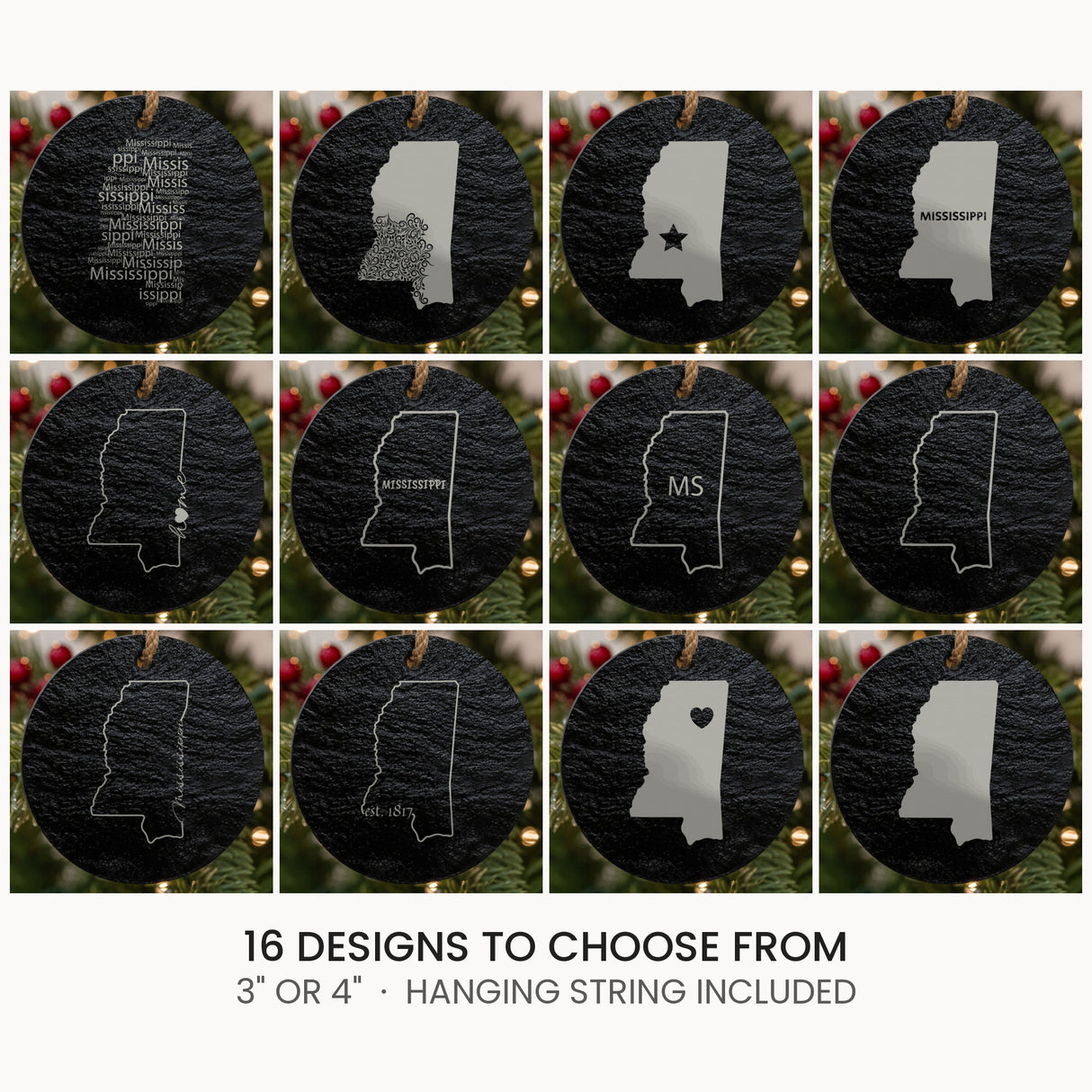 Mississippi slate Christmas ornament, laser engraved natural stone