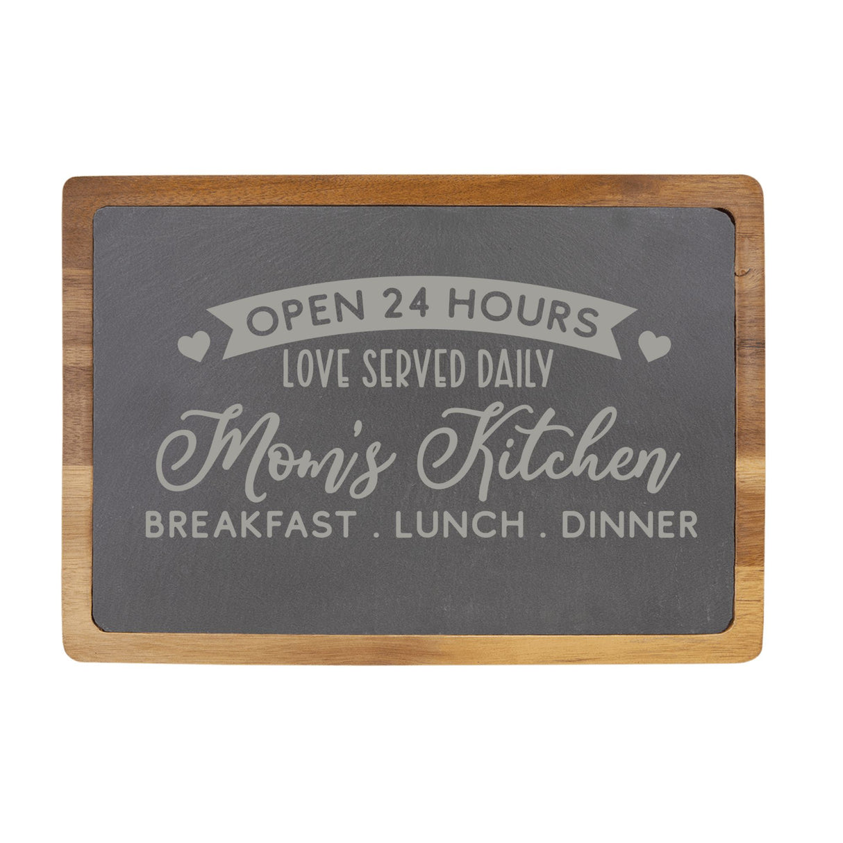 Mom's Kitchen Engraved Acacia Wood & Slate Cutting Board