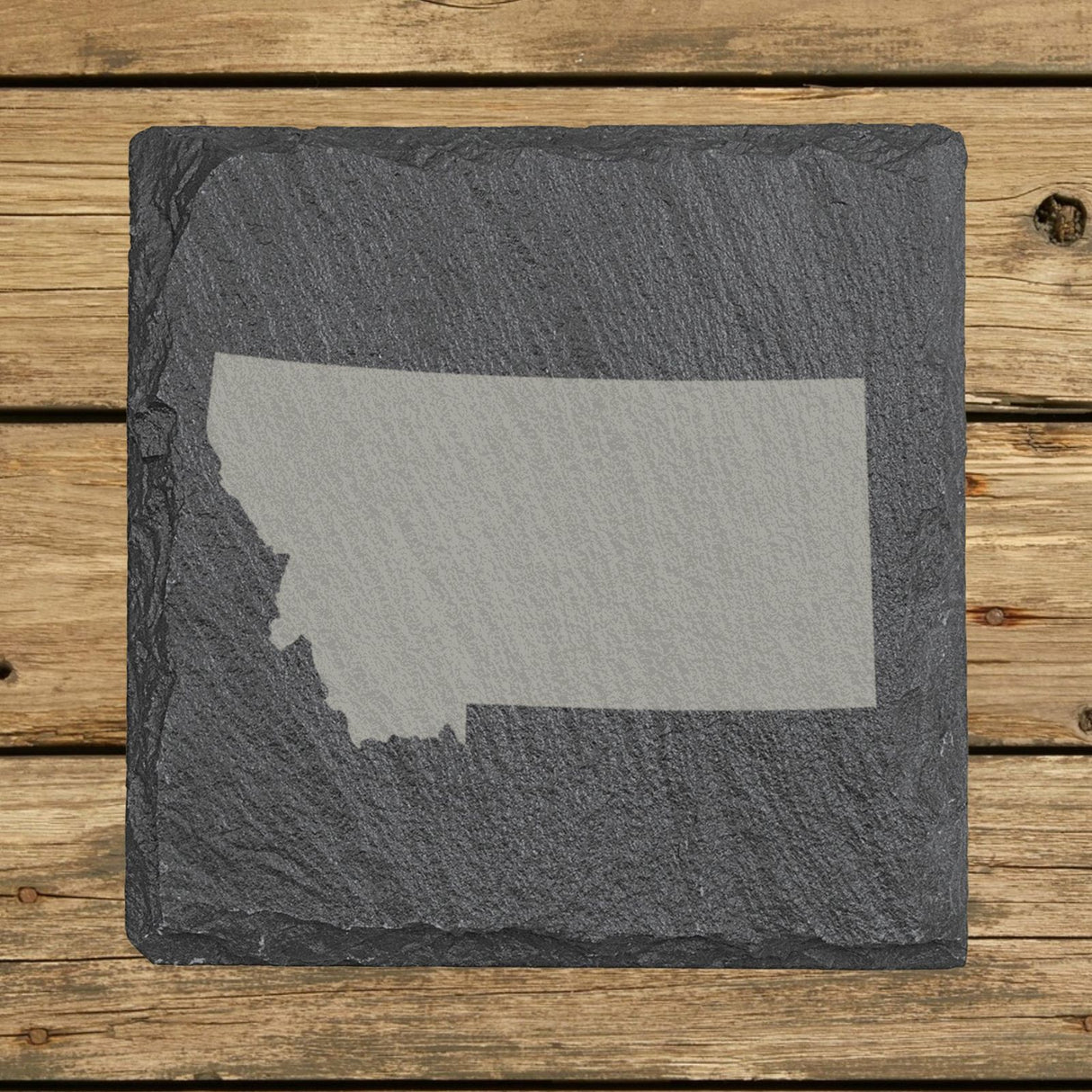 Montana square slate coaster with the full state shape engraved