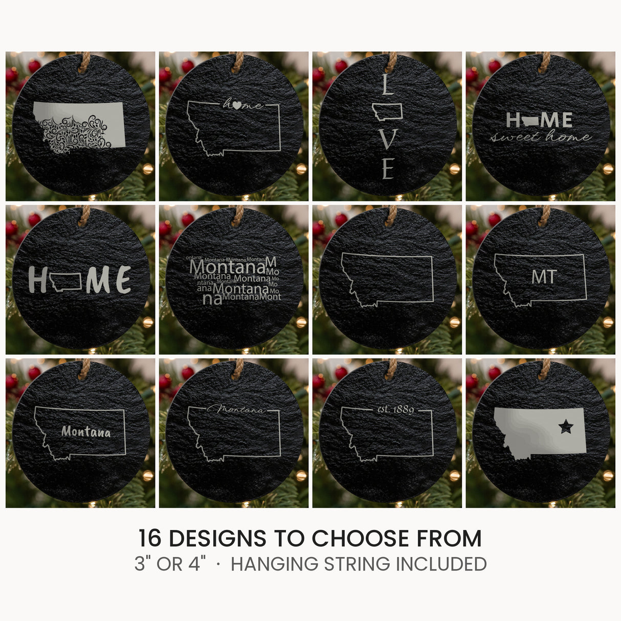 Montana slate Christmas ornament, laser engraved natural stone