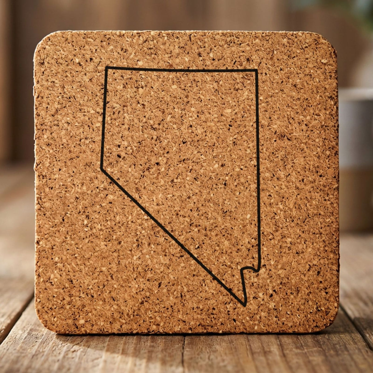 Nevada square cork coaster engraved with a clean state outline