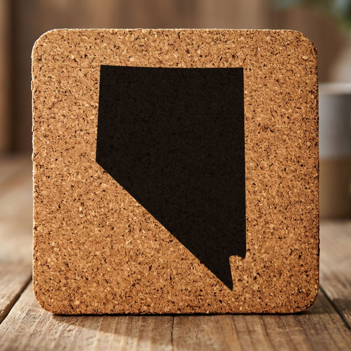 Nevada square cork coaster with the full state shape engraved