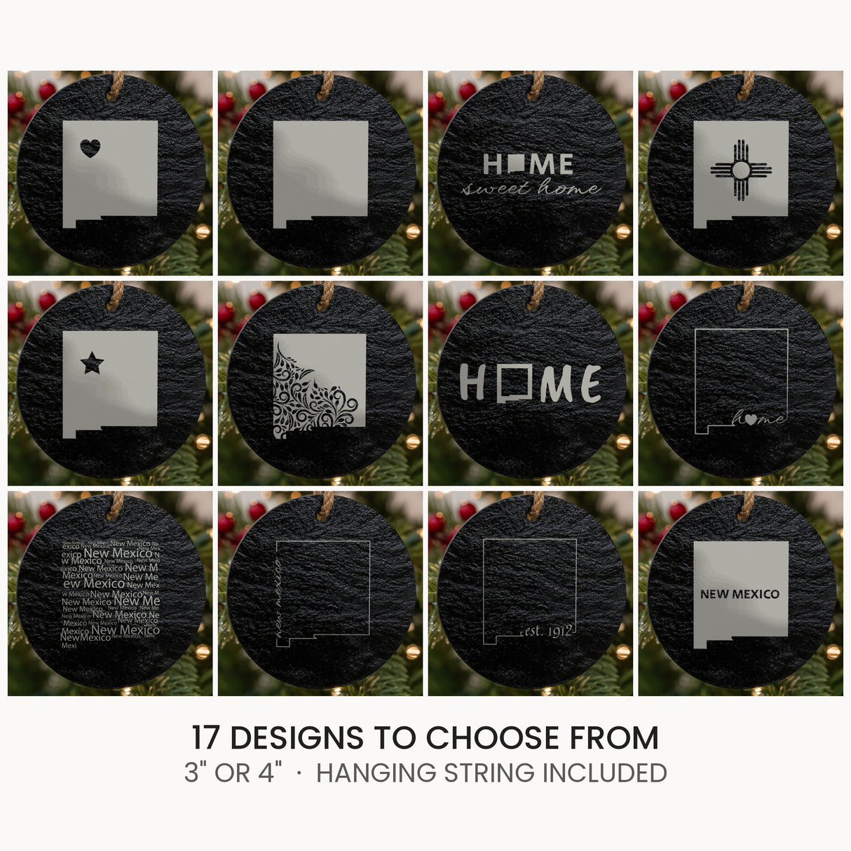 New Mexico slate Christmas ornament, laser engraved natural stone
