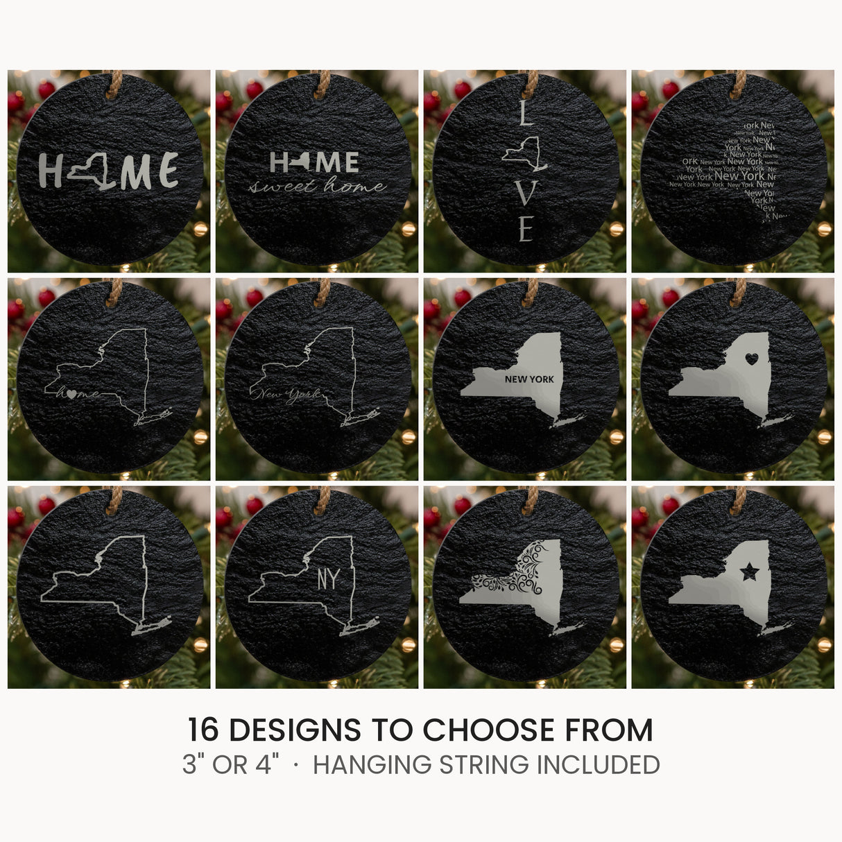 New York slate Christmas ornament, laser engraved natural stone