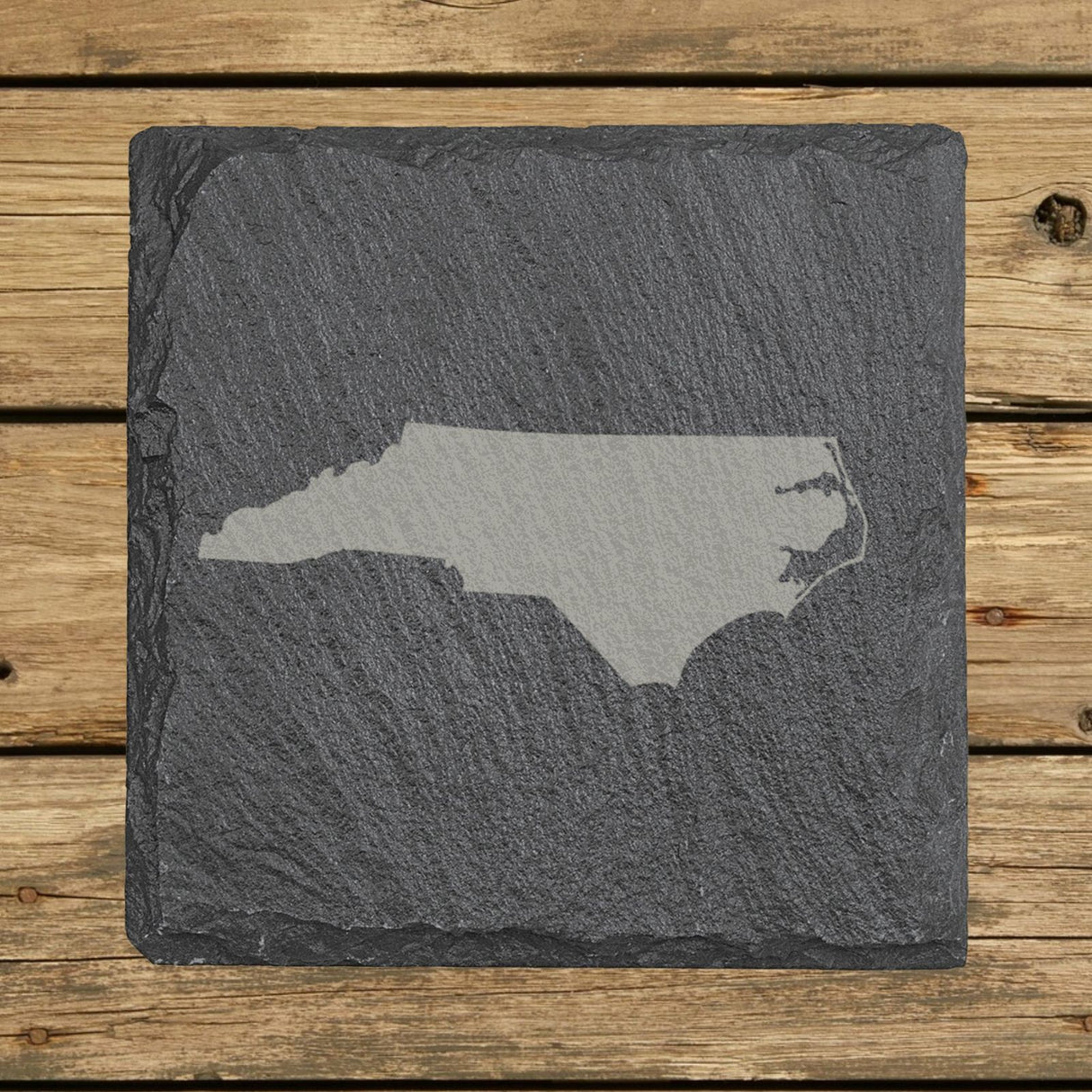 North Carolina square slate coaster with the full state shape engraved