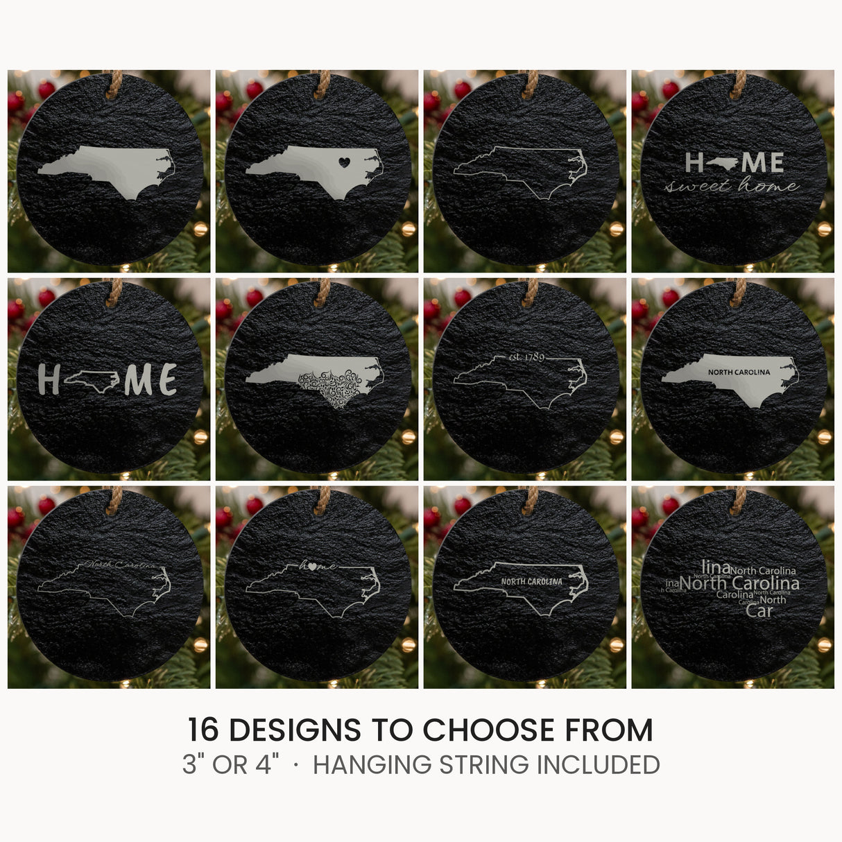 North Carolina slate Christmas ornament, laser engraved natural stone