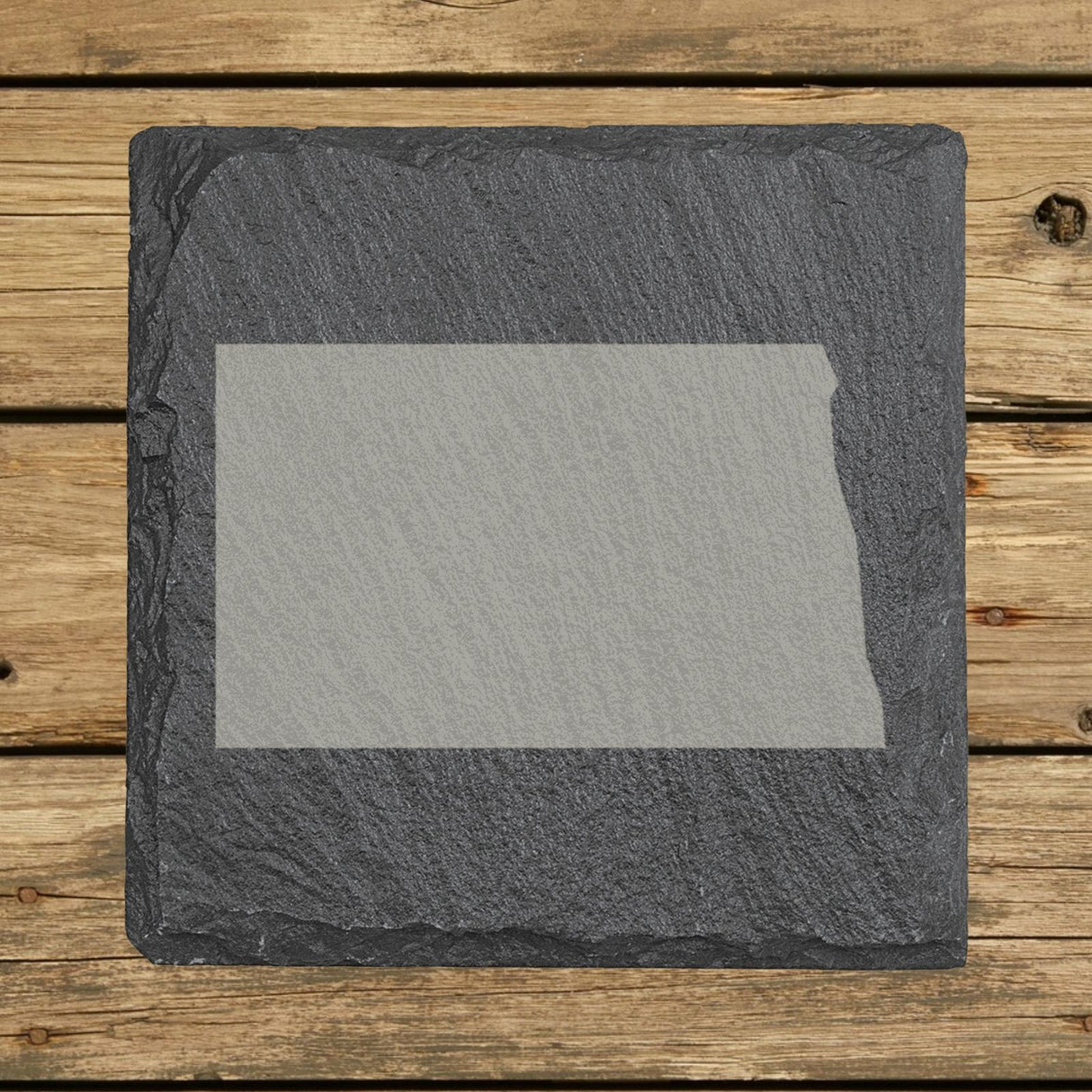 North Dakota square slate coaster with the full state shape engraved