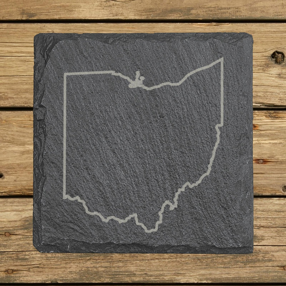 Ohio square slate coaster engraved with a clean state outline