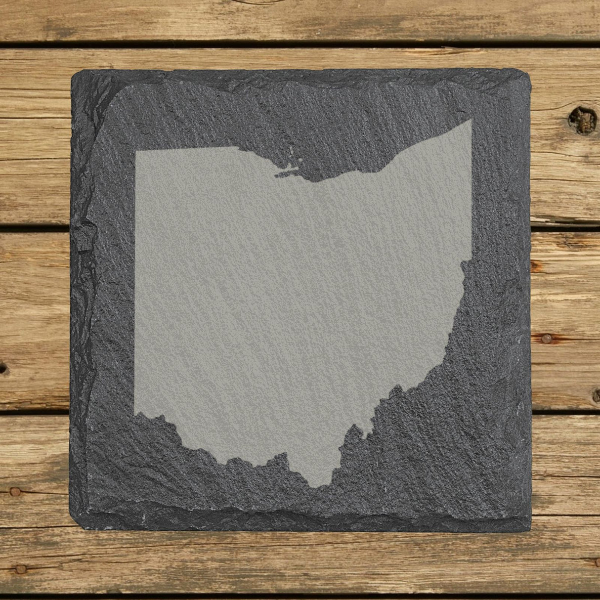 Ohio square slate coaster with the full state shape engraved