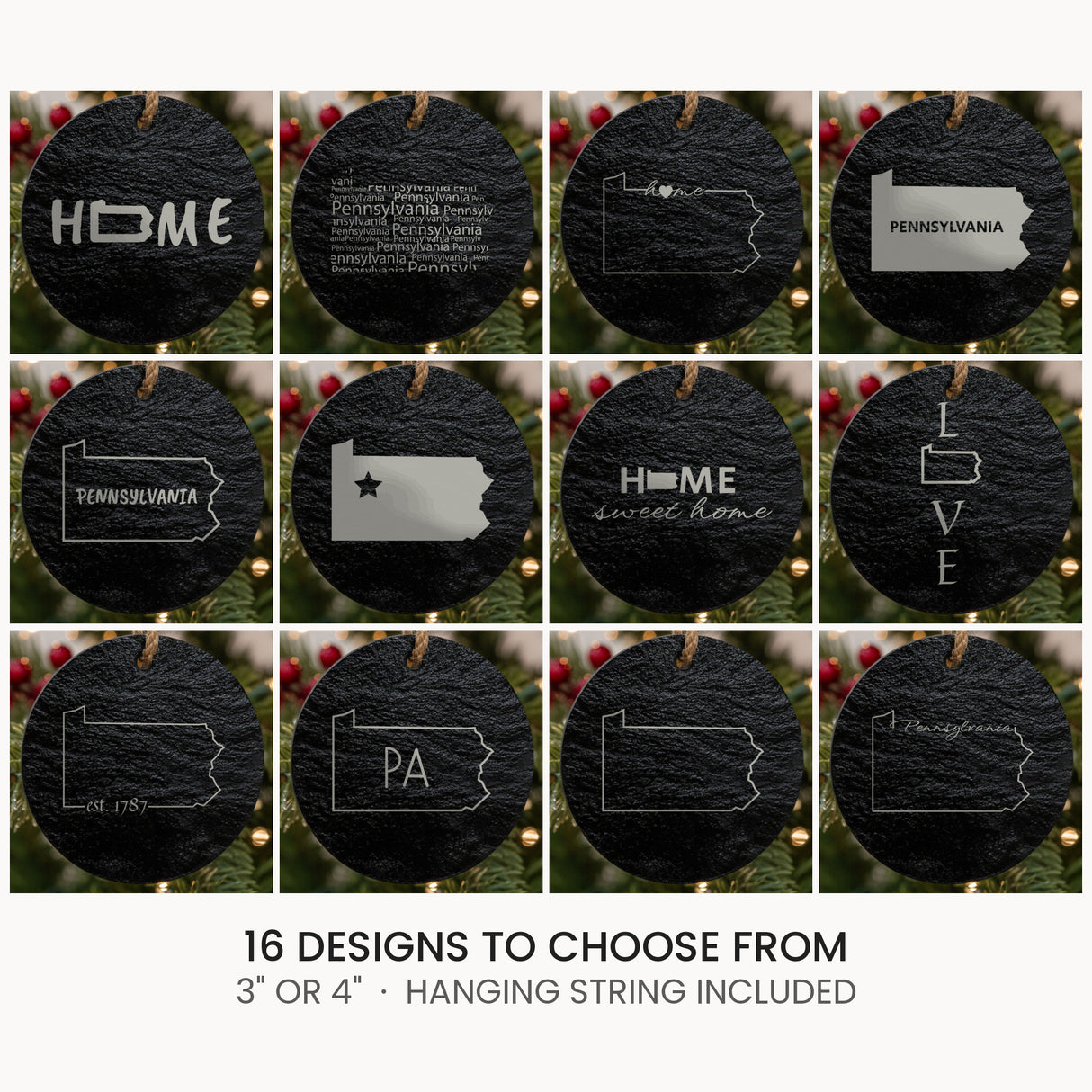 Pennsylvania slate Christmas ornament, laser engraved natural stone