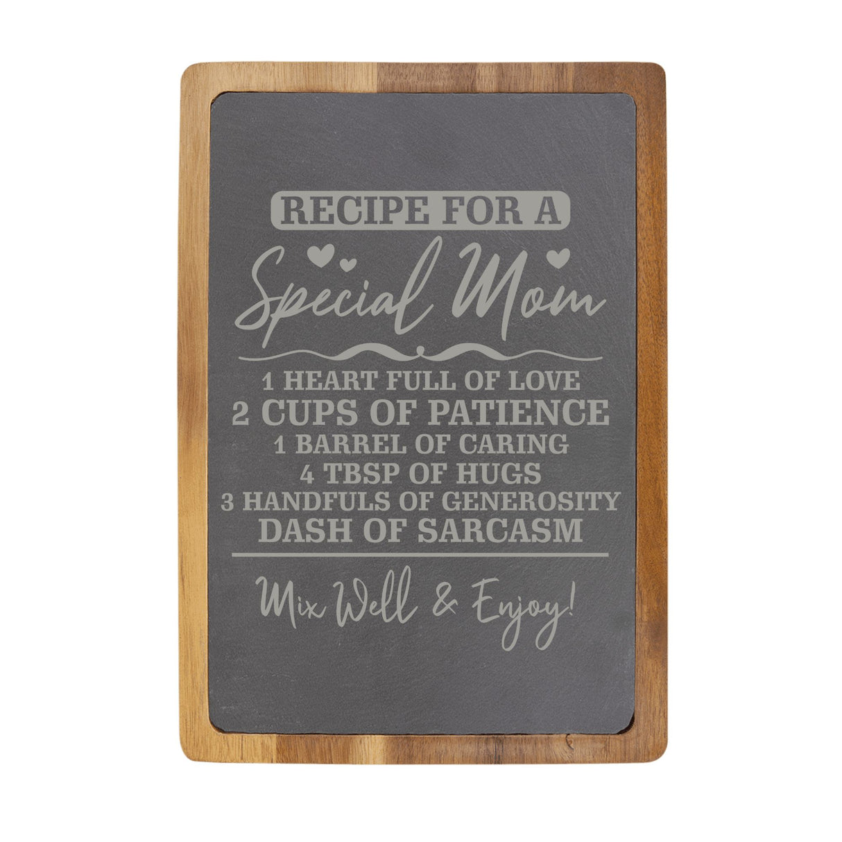"Recipe for a Special Mom" Acacia & Slate Cutting Board - Laser Engraved