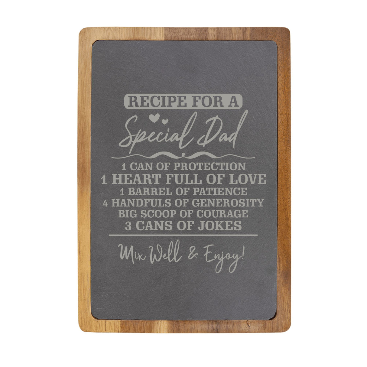 "Recipe for a Special Dad" Acacia & Slate Cutting Board - Laser Engraved
