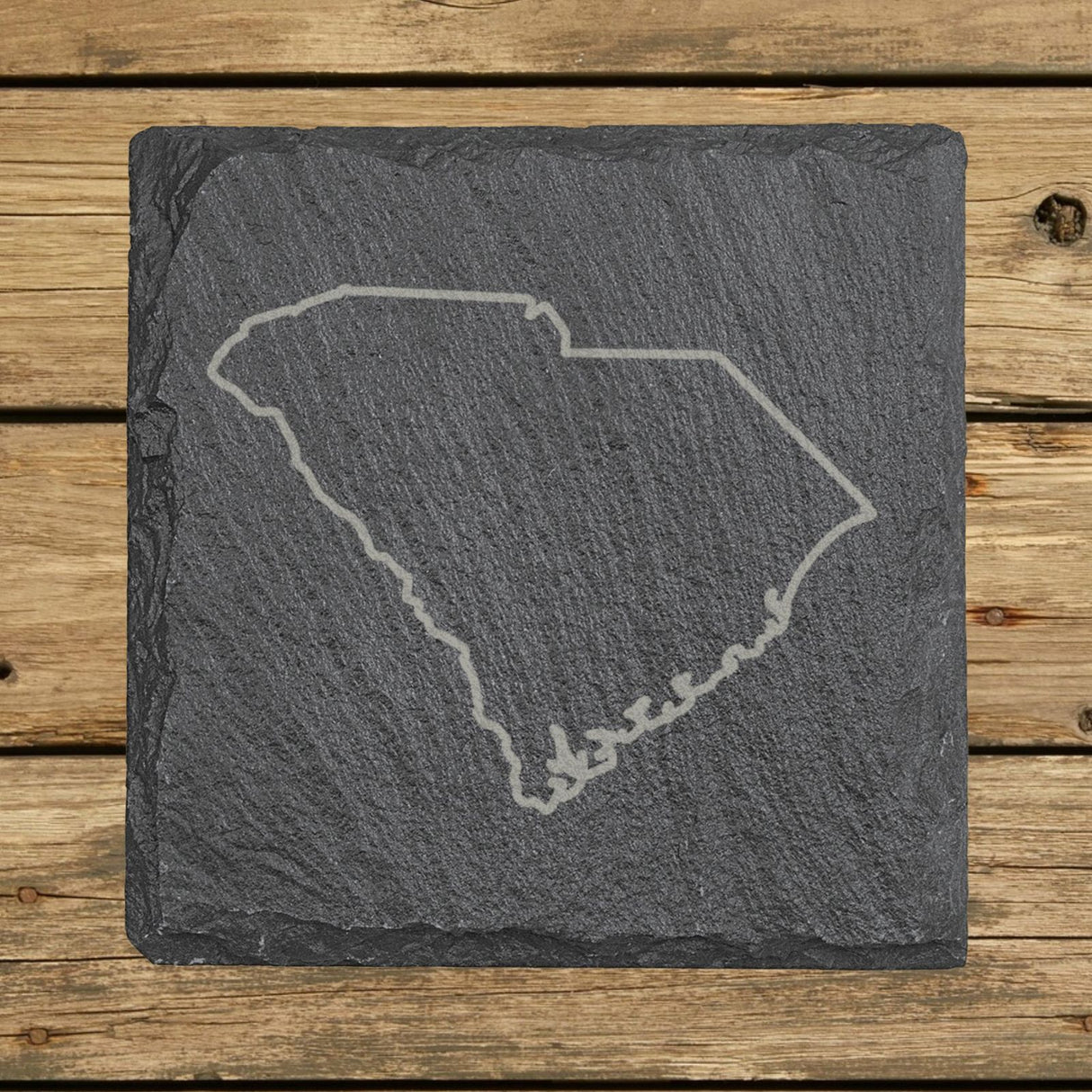 South Carolina square slate coaster engraved with a clean state outline