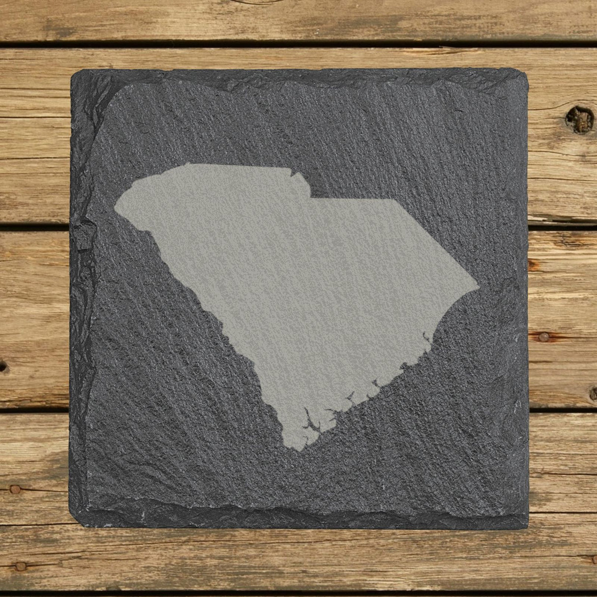 South Carolina square slate coaster with the full state shape engraved