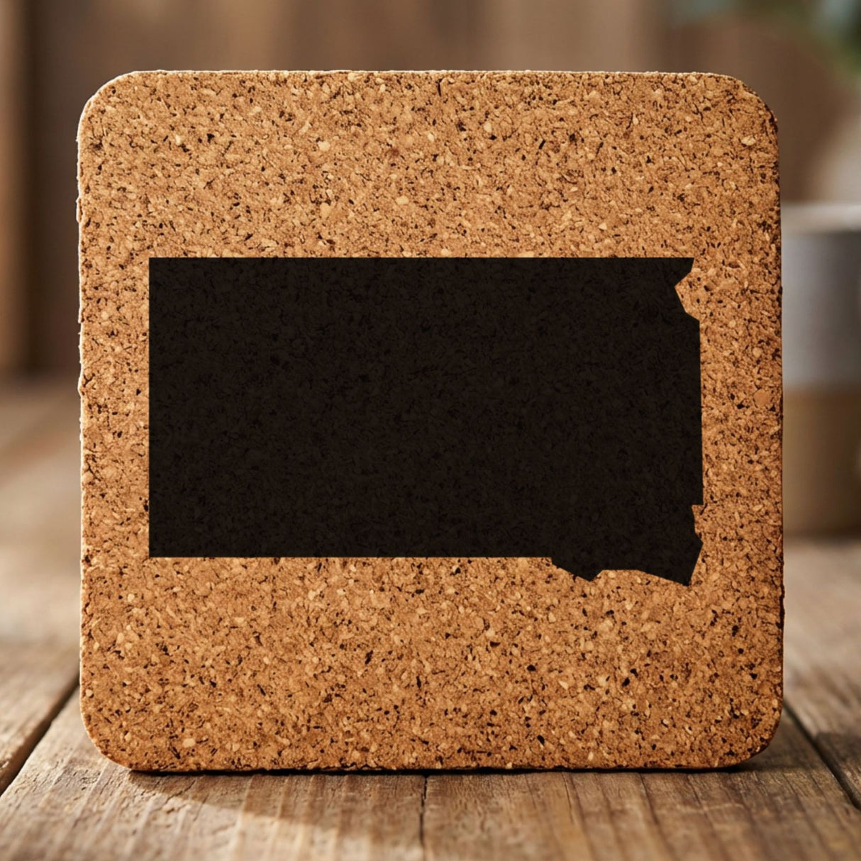 South Dakota square cork coaster with the full state shape engraved