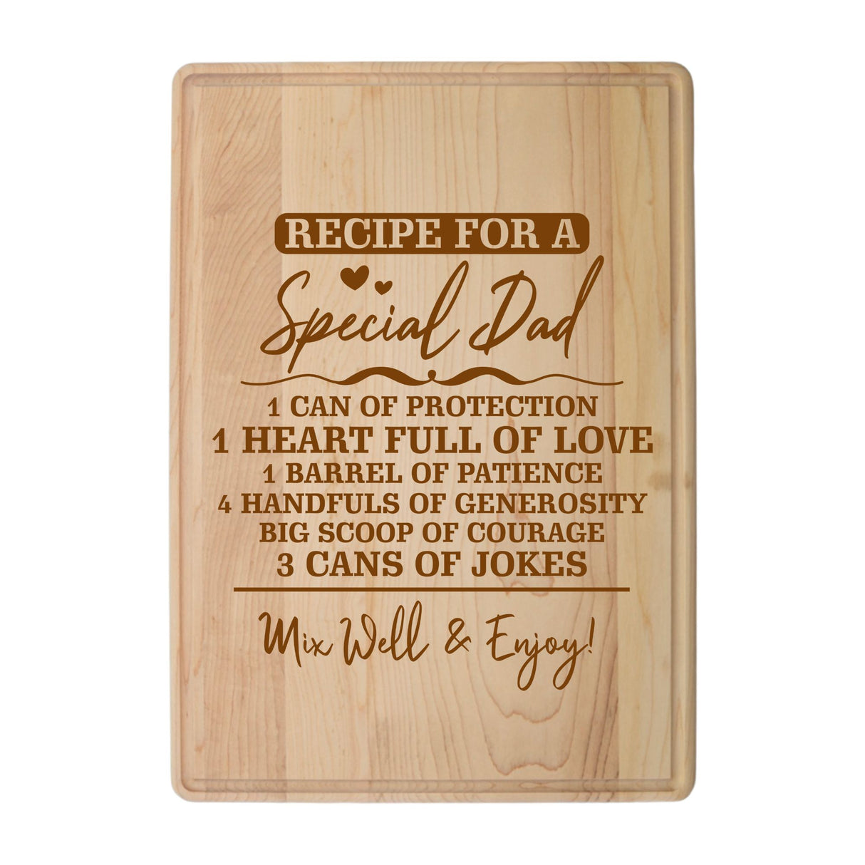 Laser Engraved Maple Cutting Board – "Recipe for a Special Dad" Design