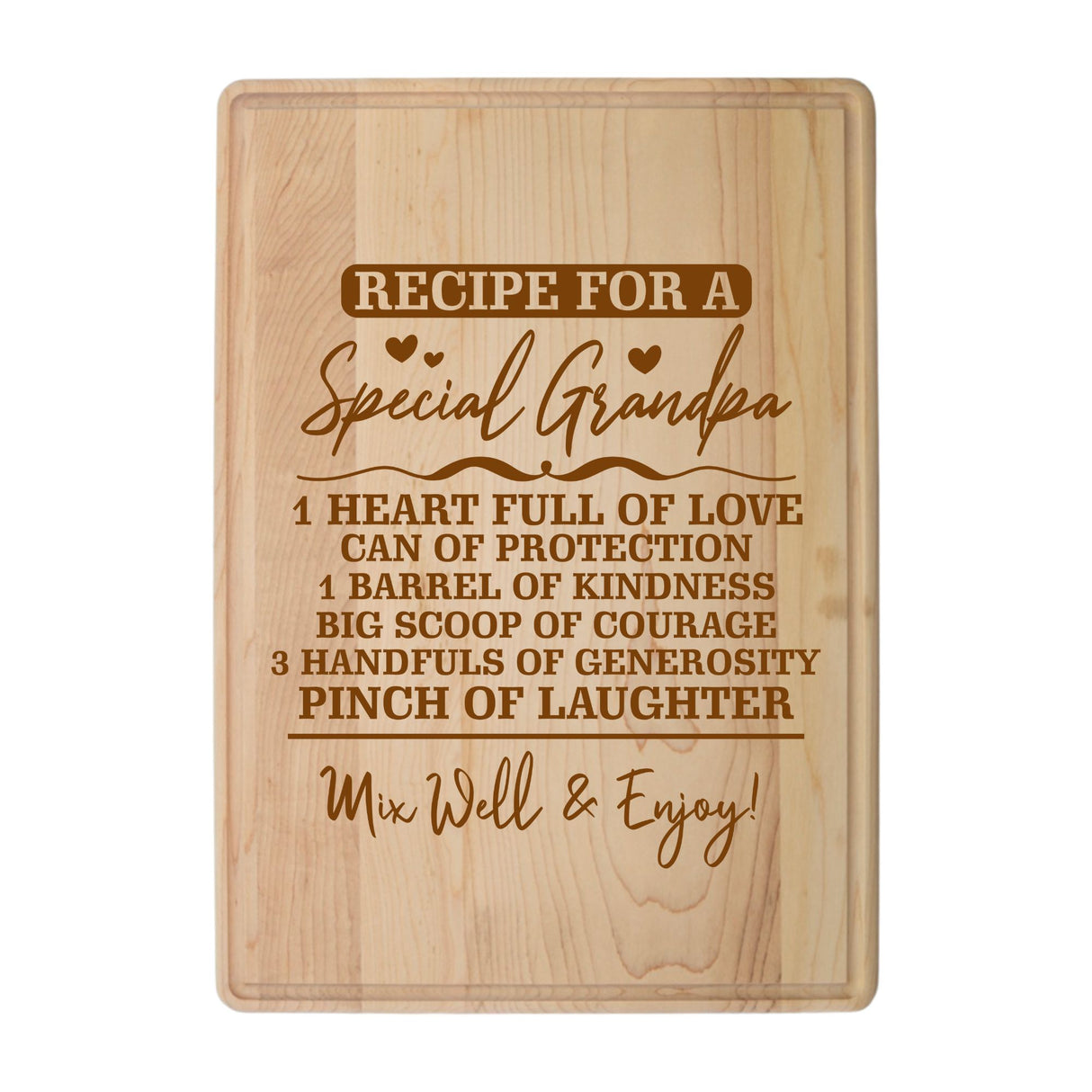 Laser Engraved Maple Cutting Board – "Recipe for a Special Grandpa" Design