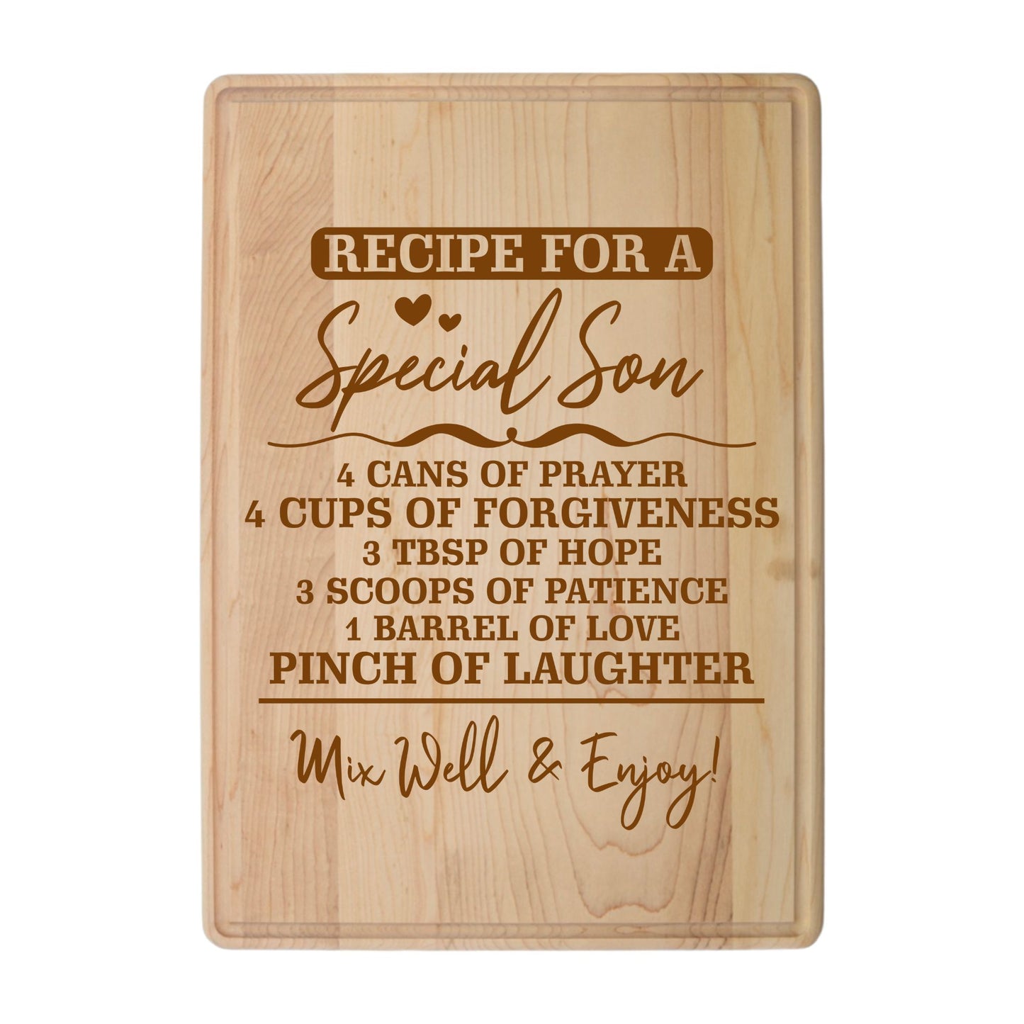 Laser Engraved Maple Cutting Board – "Recipe for a Special Son" Design