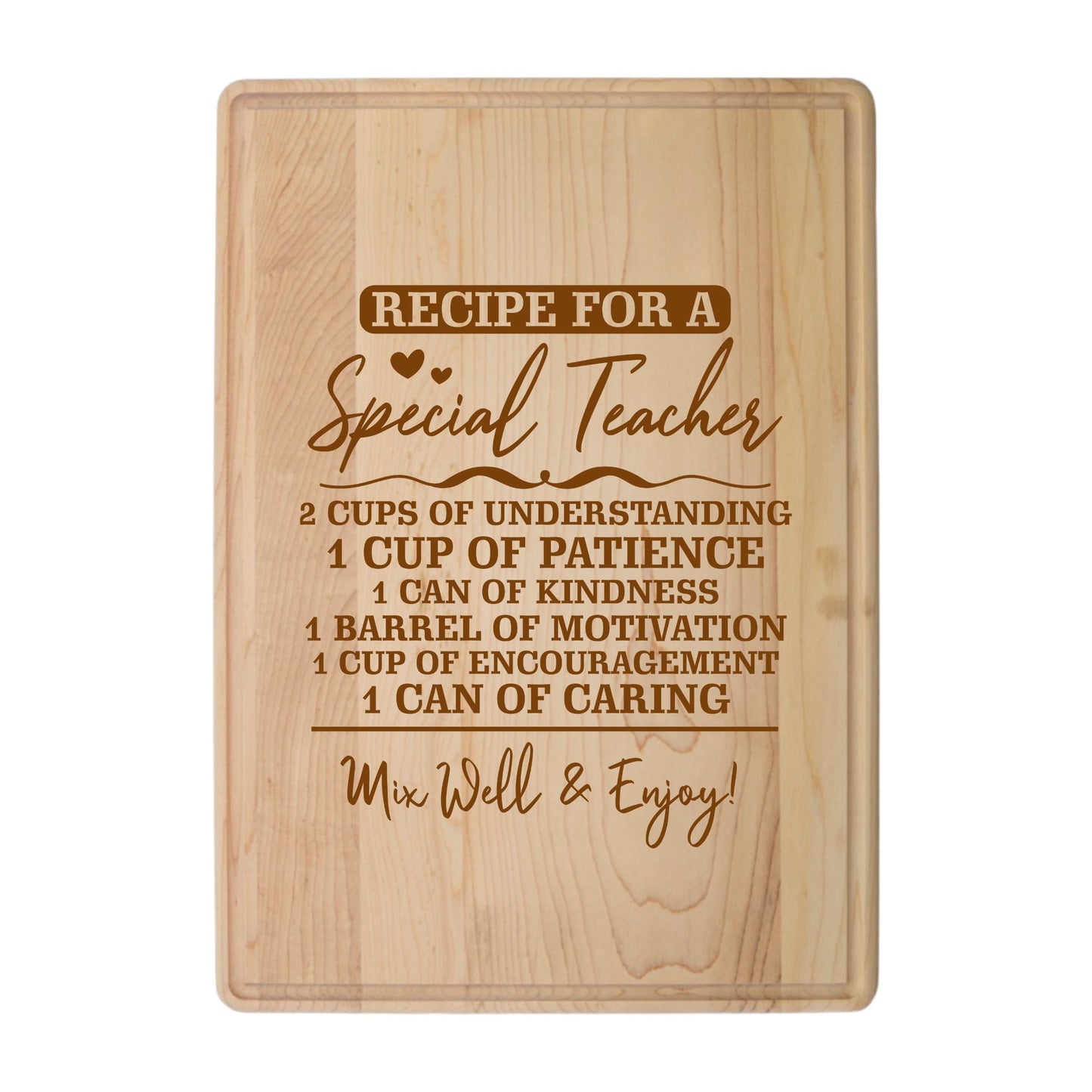 Laser Engraved Maple Cutting Board – "Recipe for a Special Teacher" Design