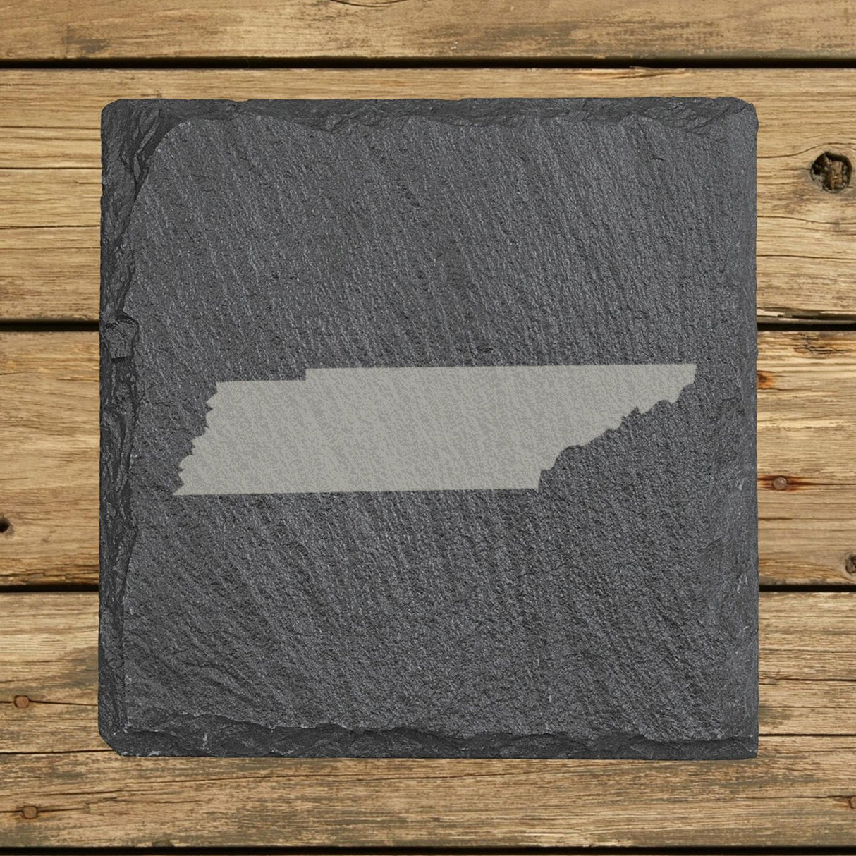 Tennessee square slate coaster with the full state shape engraved