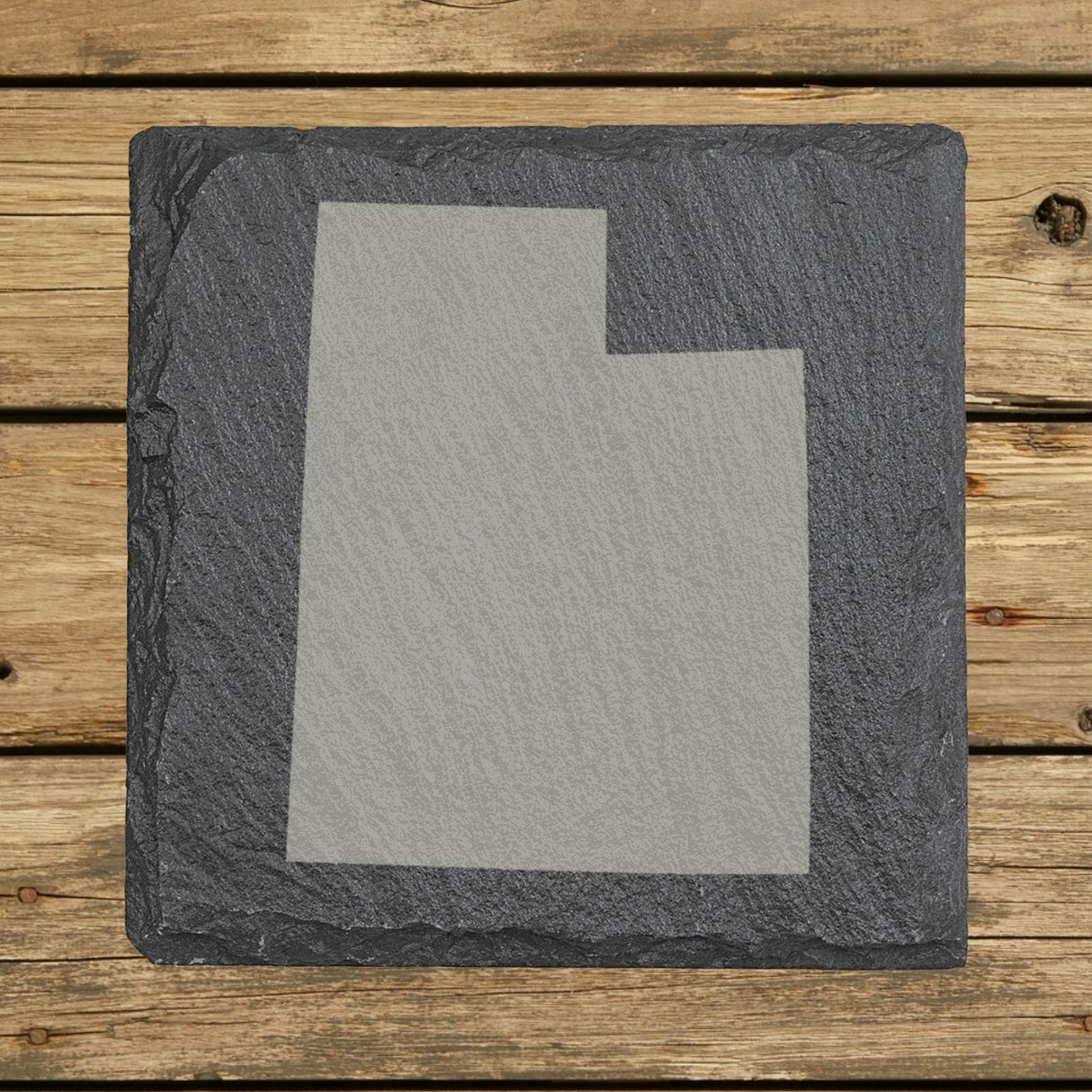 Utah square slate coaster with the full state shape engraved