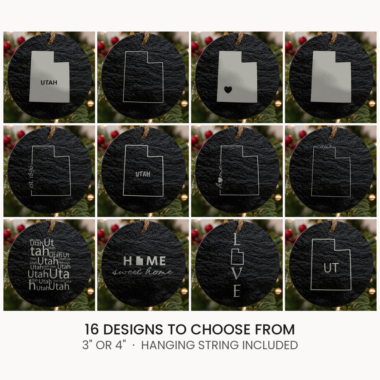 Utah slate Christmas ornament, laser engraved natural stone