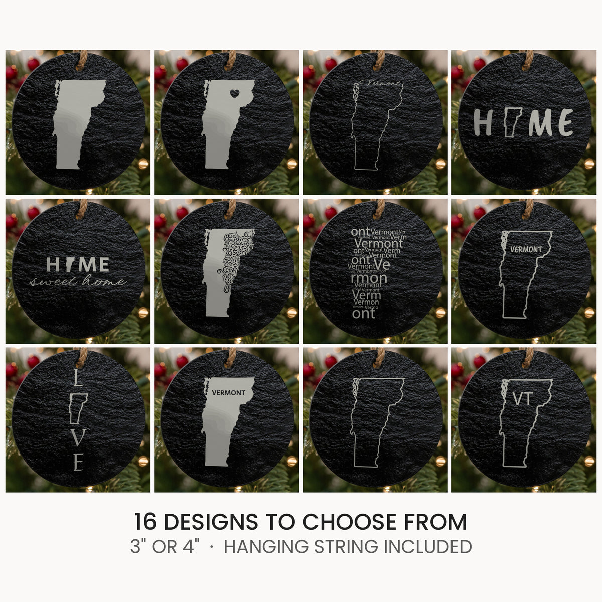 Vermont slate Christmas ornament, laser engraved natural stone