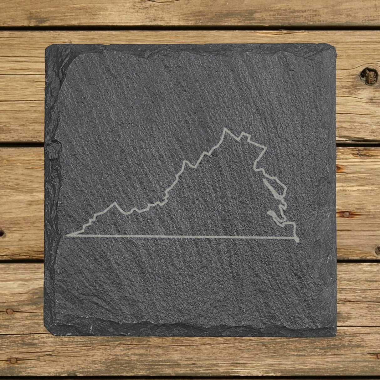 Virginia square slate coaster engraved with a clean state outline