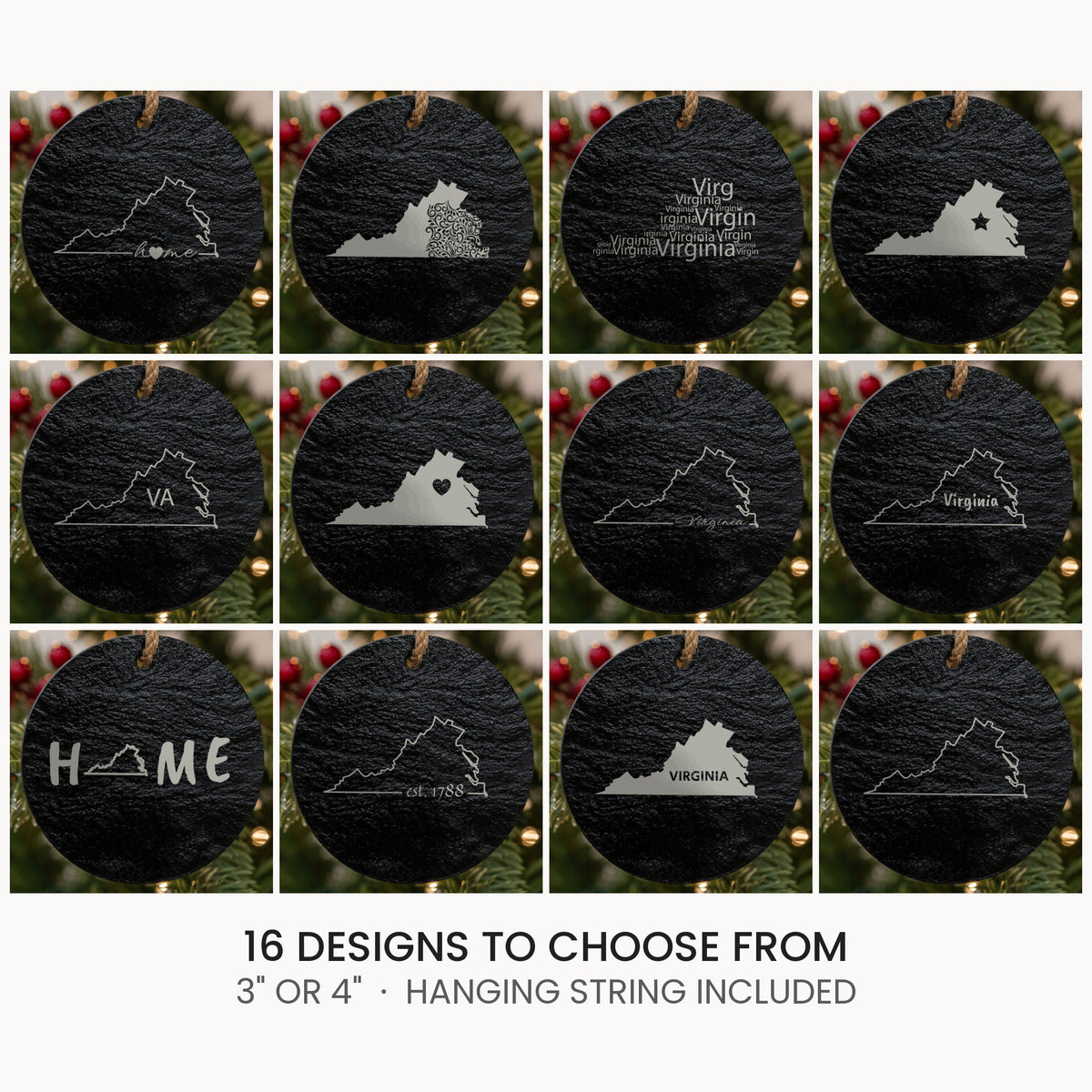 Virginia slate Christmas ornament, laser engraved natural stone