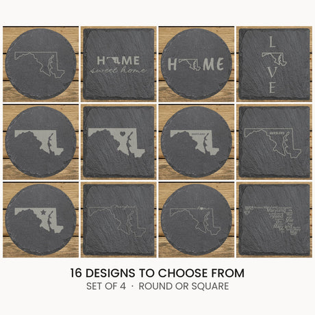 Maryland slate coaster set, laser engraved natural stone